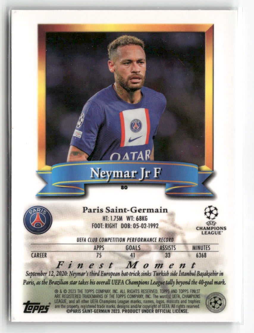 2022-23 Topps Finest Flashbacks UEFA Club Competitions #80 Neymar Jr