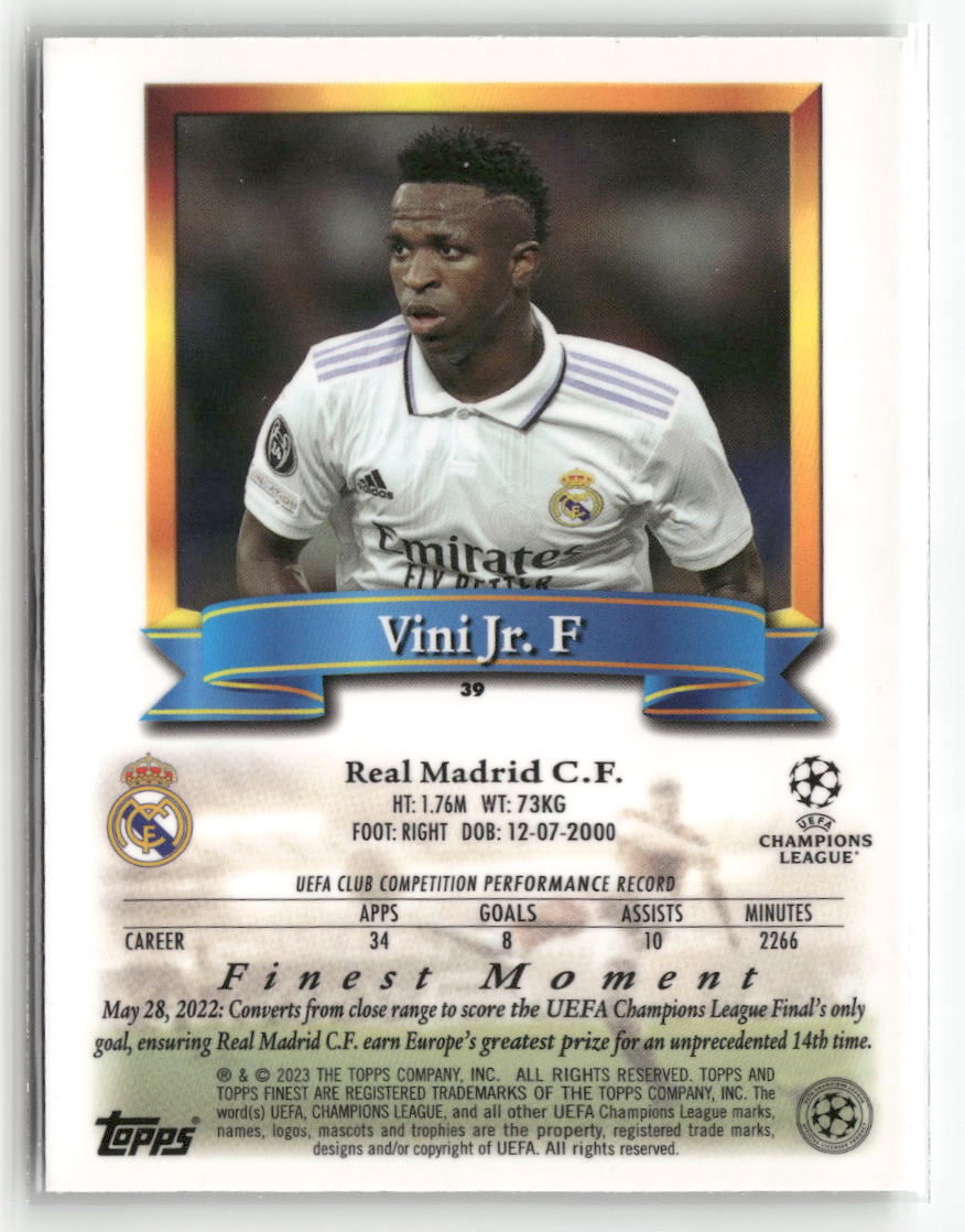 2022-23 Topps Finest Flashbacks UEFA Club Competitions #39 Vini Jr.
