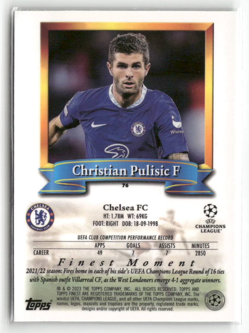 2022-23 Topps Finest Flashbacks UEFA Club Competitions #76 Christian Pulisic