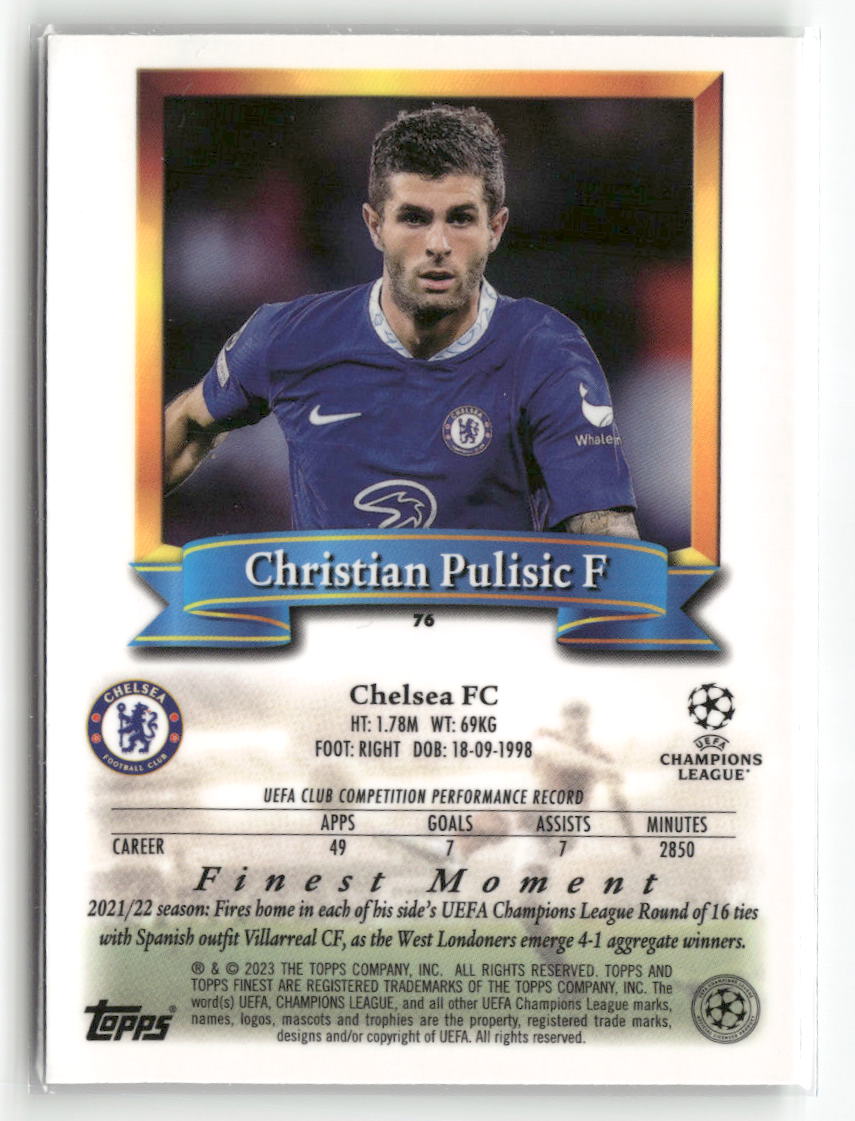 2022-23 Topps Finest Flashbacks UEFA Club Competitions #76 Christian Pulisic