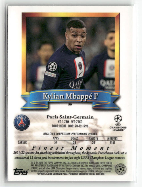 2022-23 Topps Finest Flashbacks UEFA Club Competitions #50 Kylian Mbappé