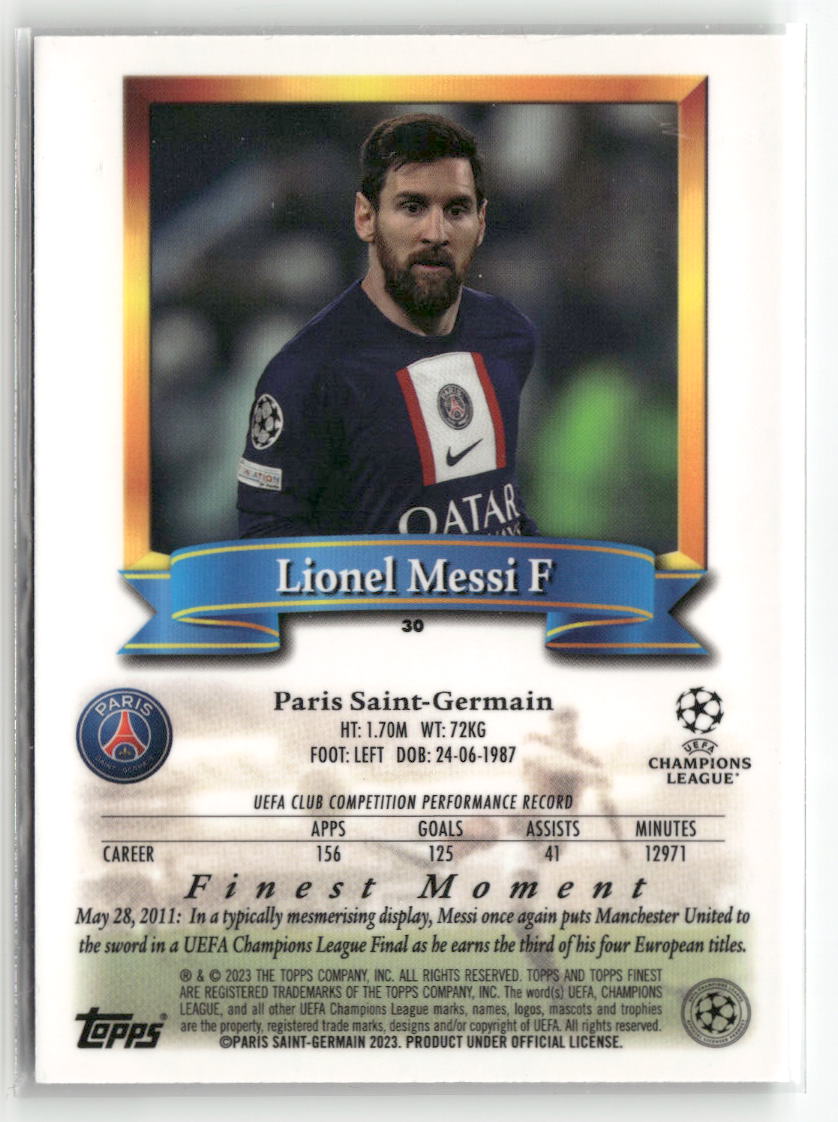 2022-23 Topps Finest Flashbacks UEFA Club Competitions #30 Lionel Messi
