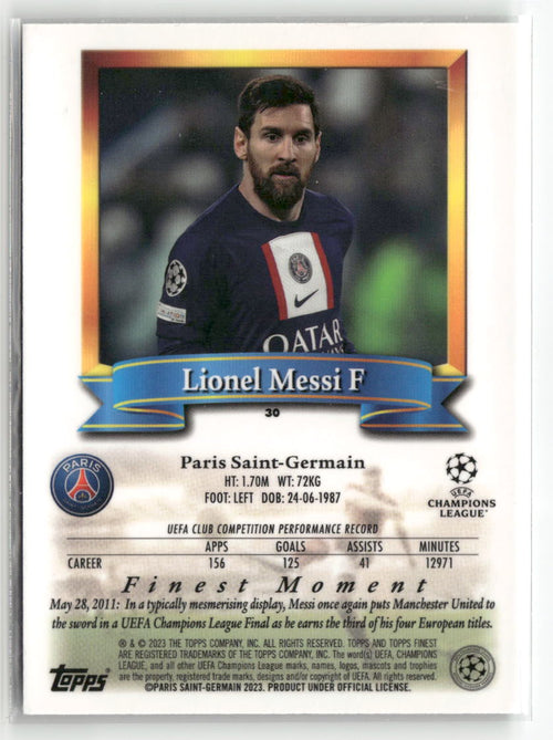 2022-23 Topps Finest Flashbacks UEFA Club Competitions #30 Lionel Messi
