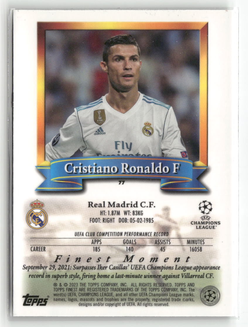 2022-23 Topps Finest Flashbacks UEFA Club Competitions #77 Cristiano Ronaldo