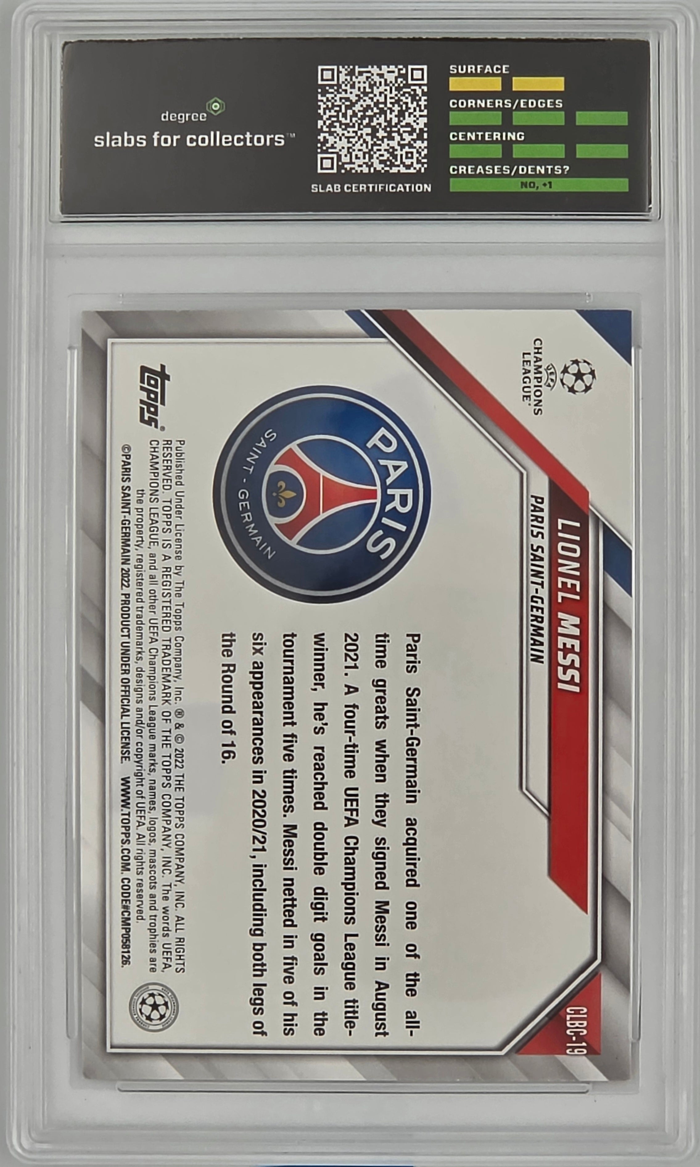 2022 Topps UEFA Champions  Inter TC Day #CLBC-19 Lionel Messi Degree 9 Mint