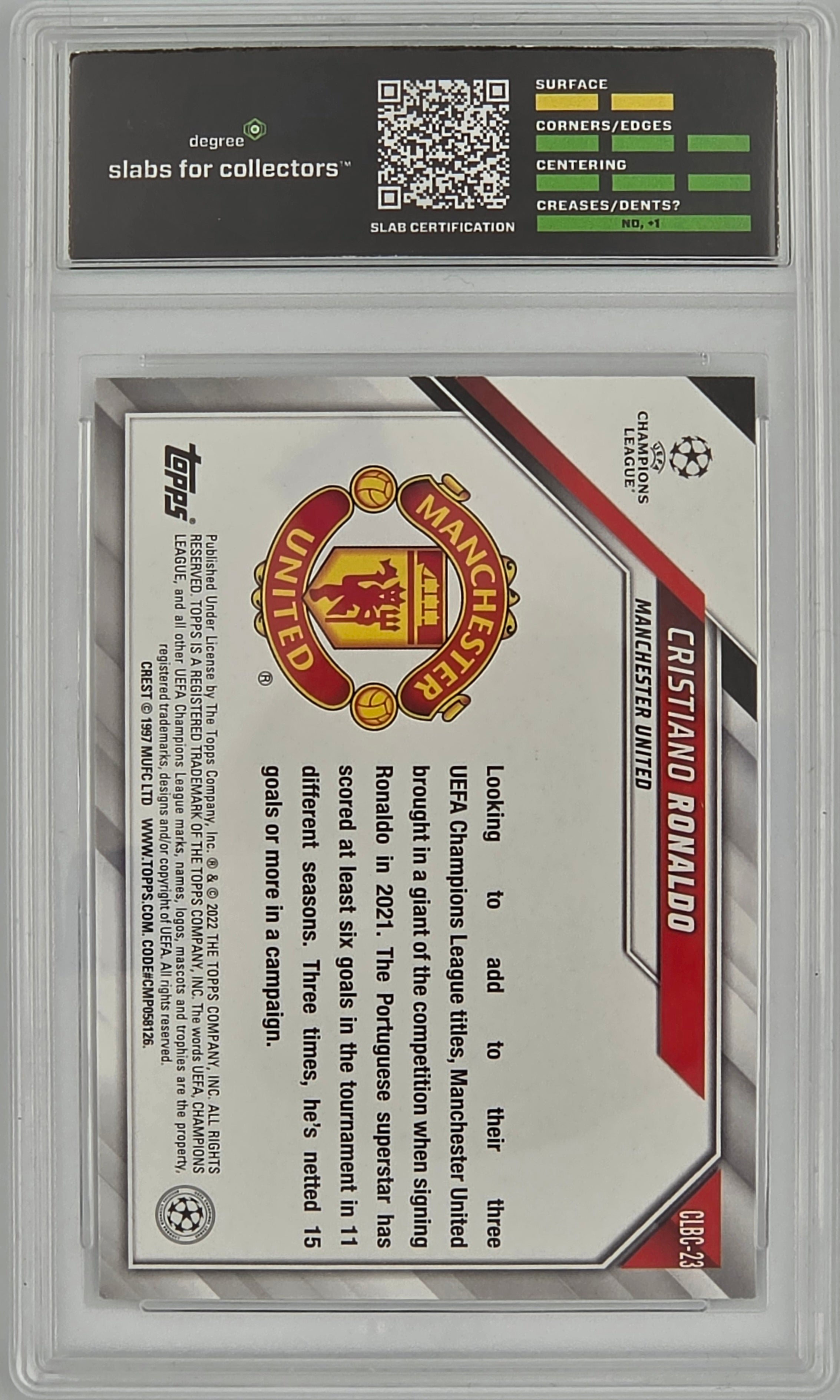 2022 Topps UEFA Champions  Inter TC Day #CLBC-23 Cristiano Ronaldo Degree 9 Mint