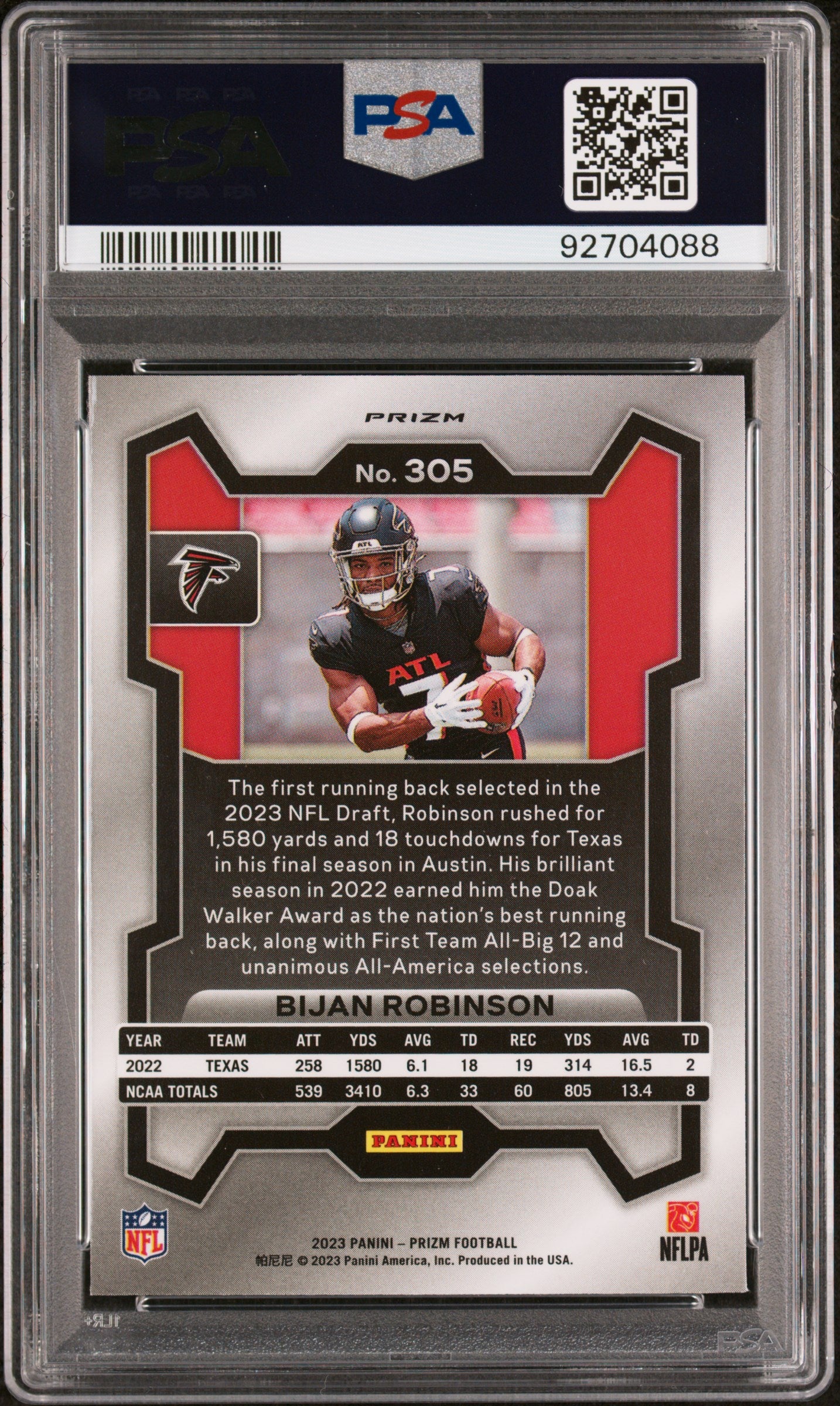 2023 Panini Prizm #305 Bijan Robinson Green Wave PSA 10