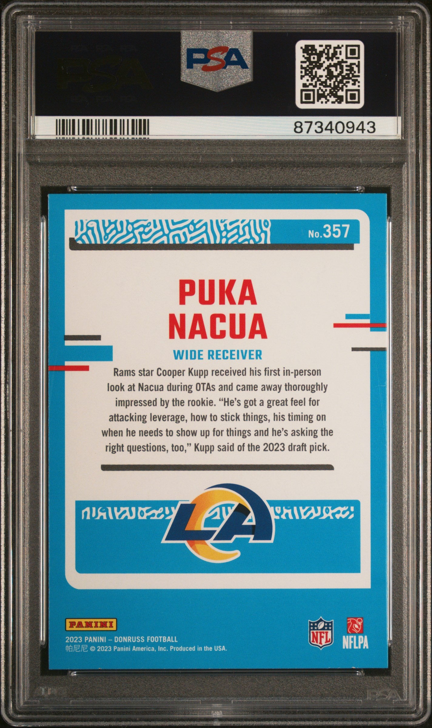 2023 Donruss #357 Puka Nacua PSA 9
