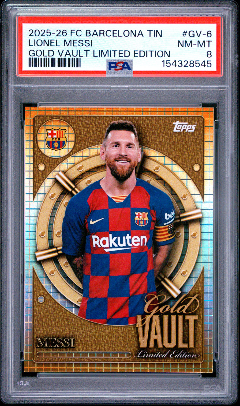 2025-26 Topps FC Barcelona #GV-6 Lionel Messi Gold Limited Edition PSA 8