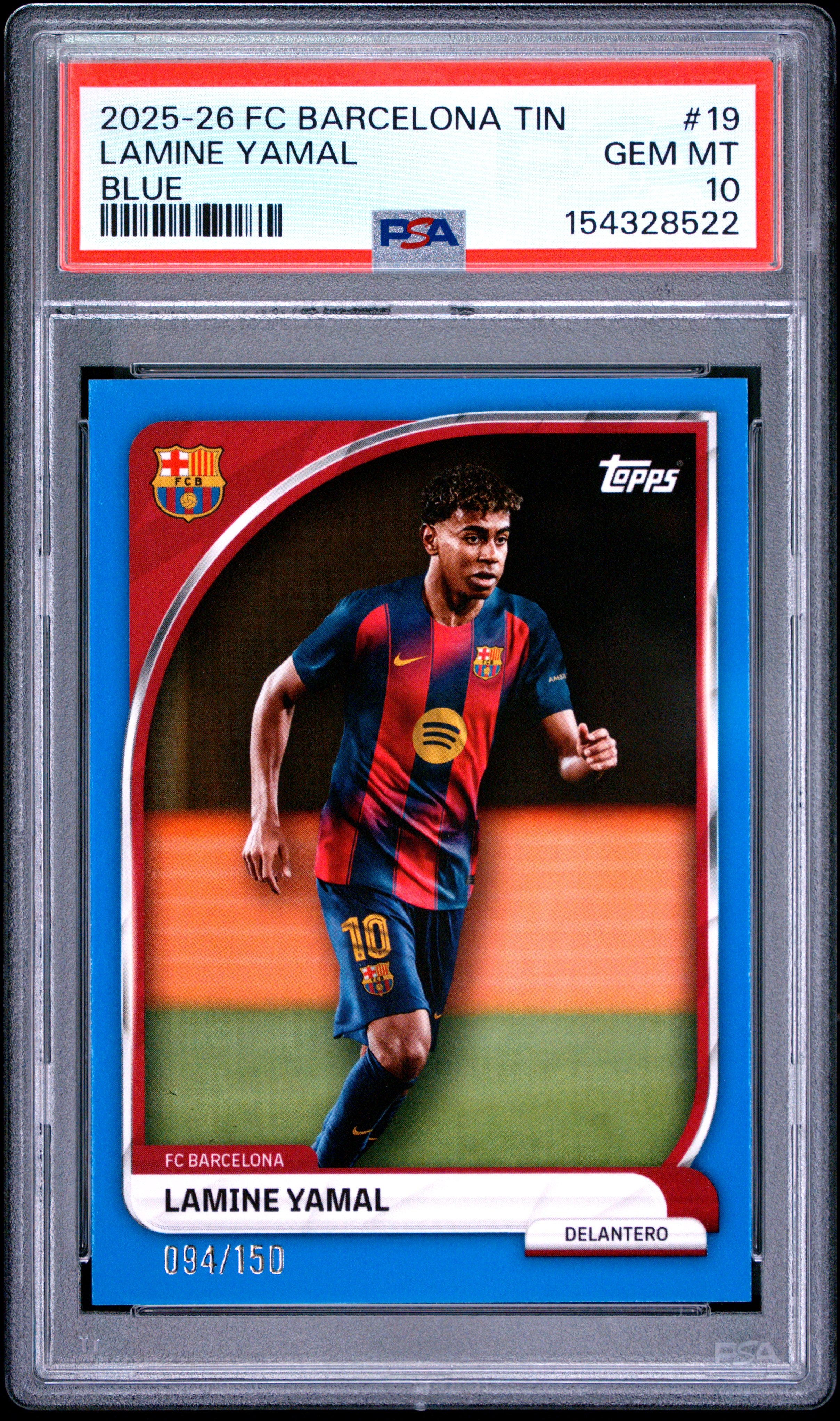 2025-26 Topps FC Barcelona Collector Tin #19 Lamine Yamal Blue PSA 10 #/150