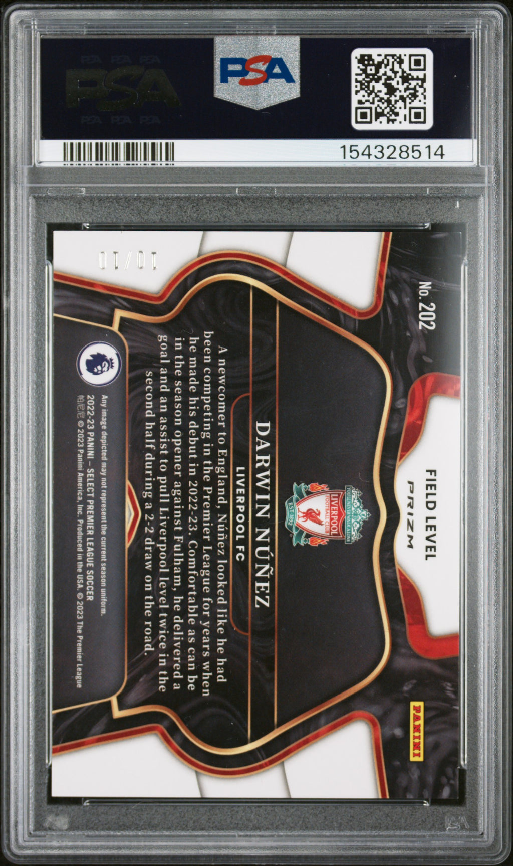 2022-23 Panini Select Premier  #202 Darwin Nunez Gold Wave PSA 9 #/10 Bookend