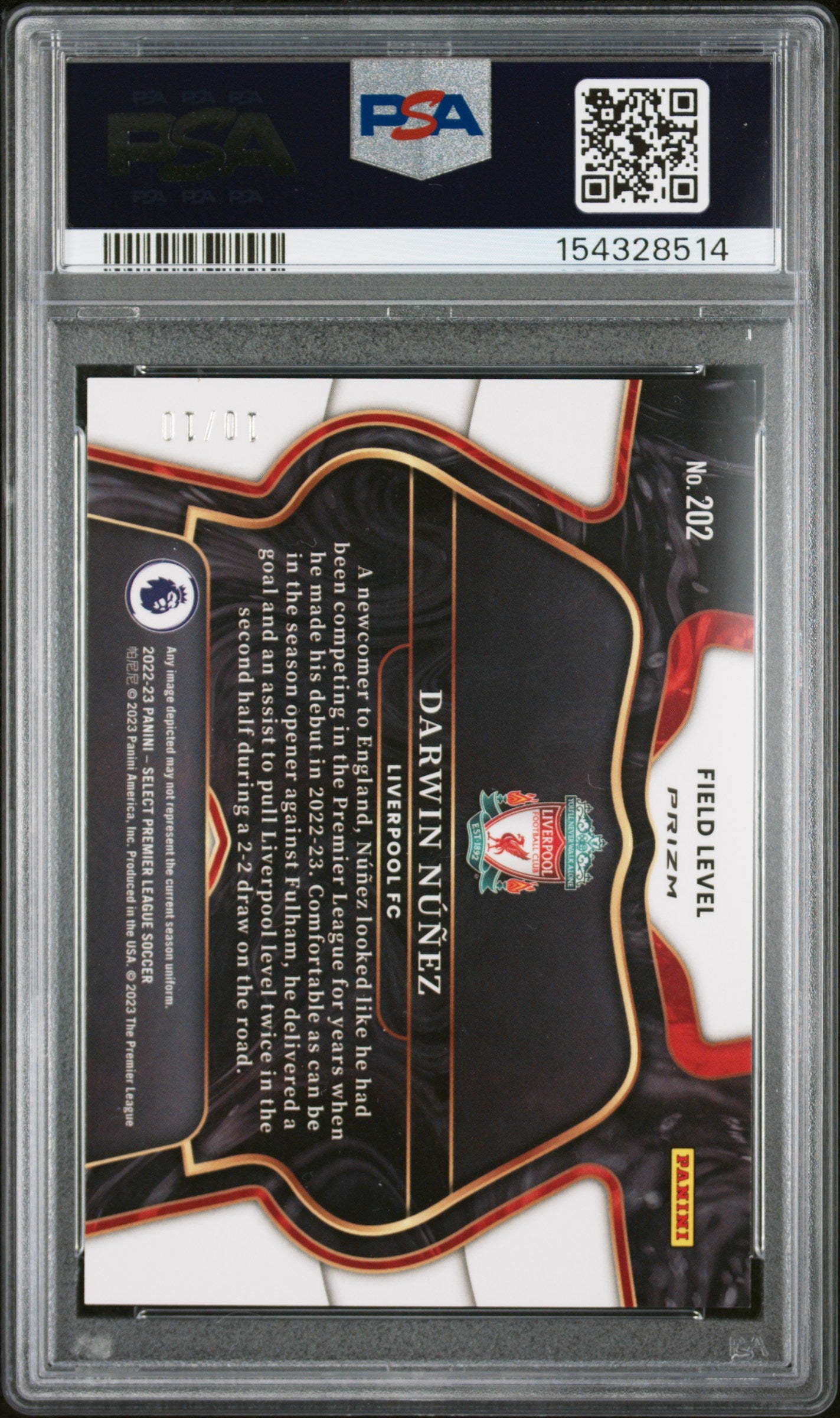 2022-23 Panini Select Premier  #202 Darwin Nunez Gold Wave PSA 9 #/10 Bookend