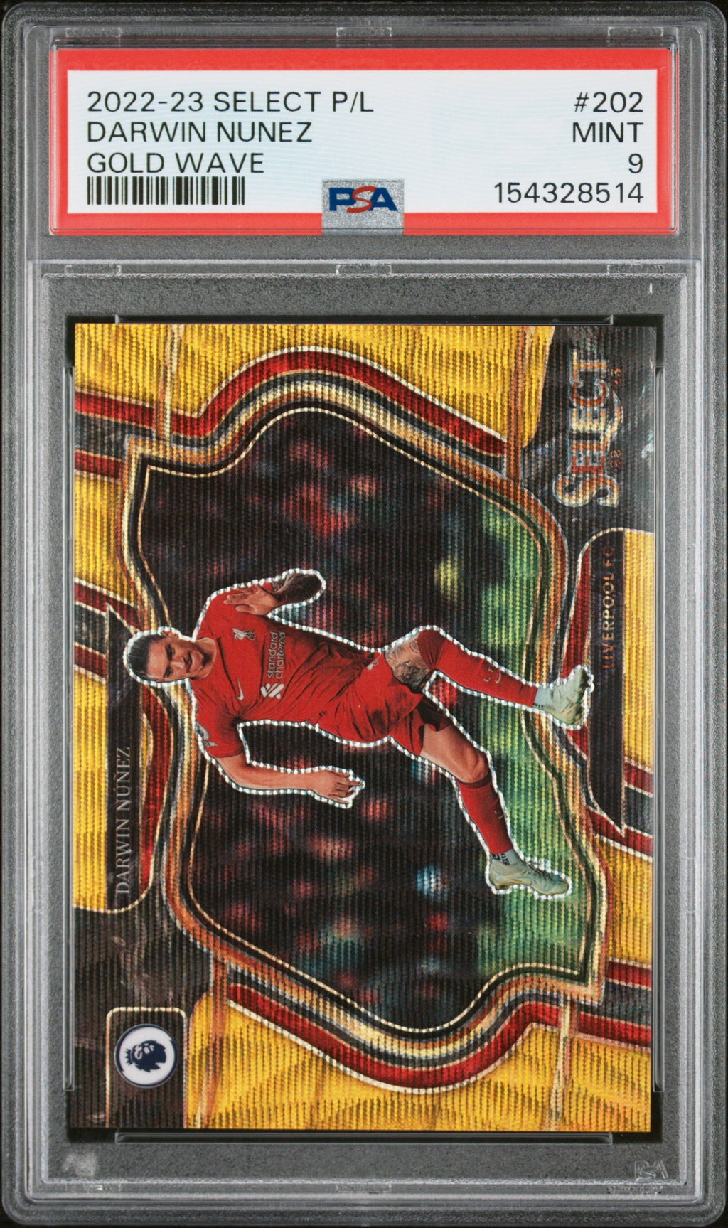2022-23 Panini Select Premier  #202 Darwin Nunez Gold Wave PSA 9 #/10 Bookend