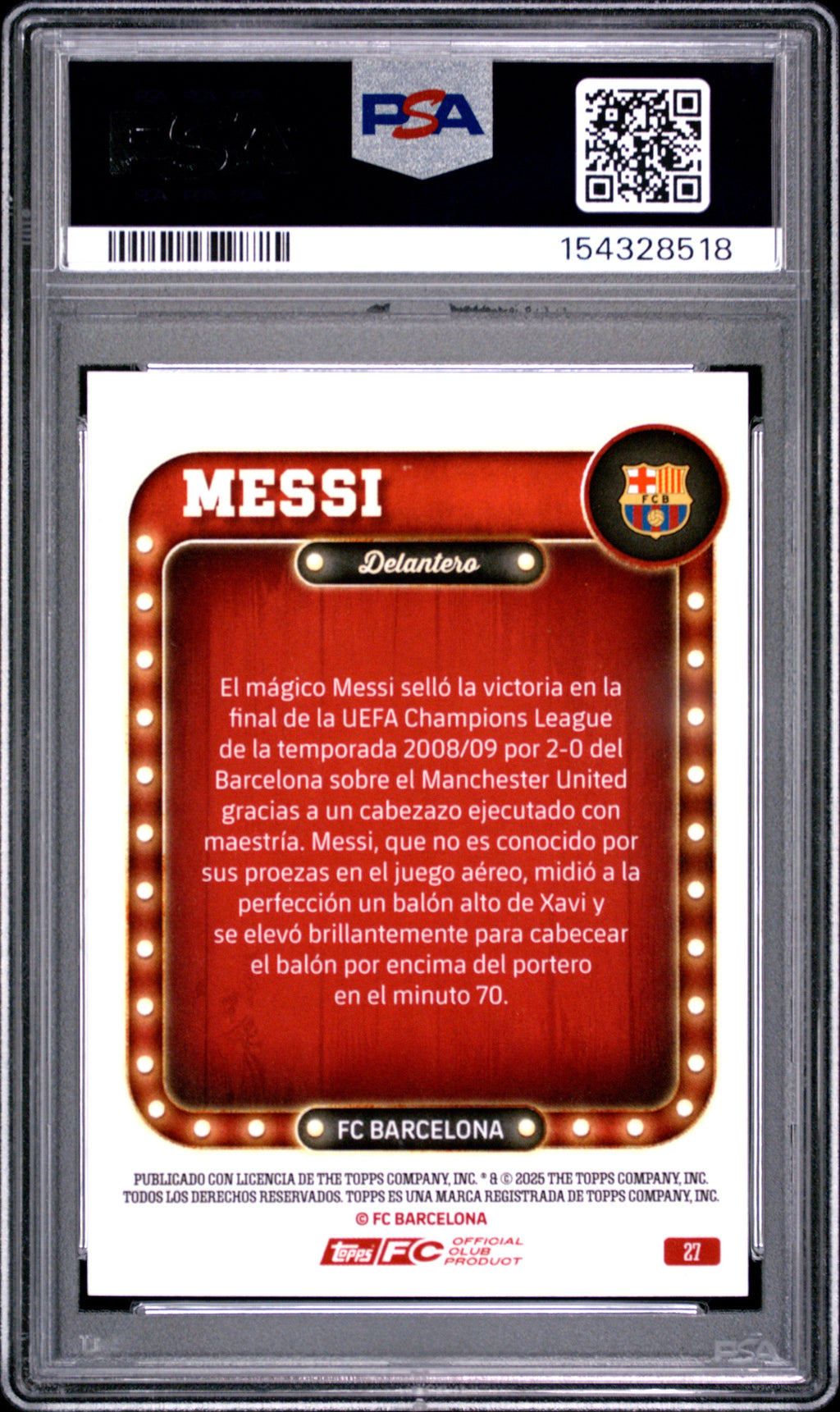 2025-26 Topps FC Barcelona Collector Tin #27 Lionel Messi Dark Red PSA 9 #/350