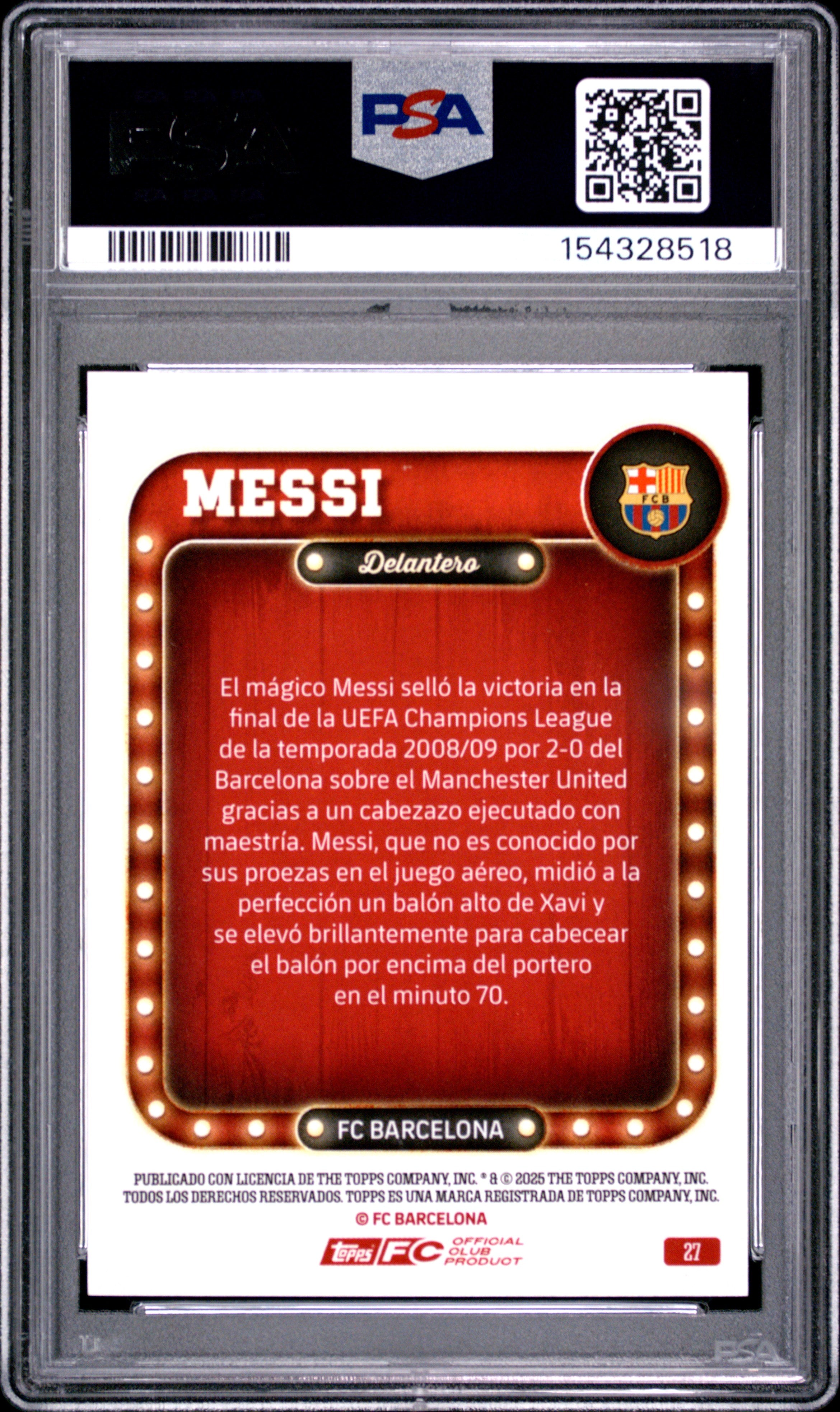 2025-26 Topps FC Barcelona Collector Tin #27 Lionel Messi Dark Red PSA 9 #/350