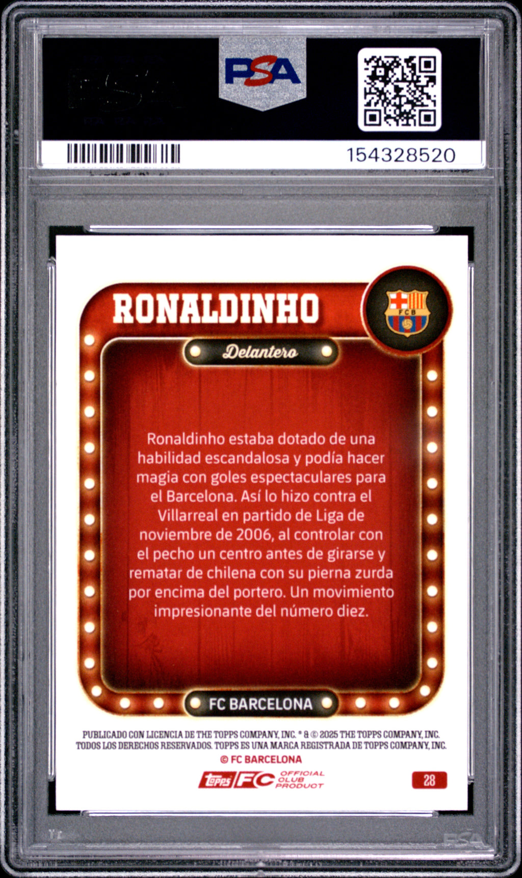 2025-26 Topps FC Barcelona Collector Tin #28 Ronaldinho Pink PSA 9 #/375
