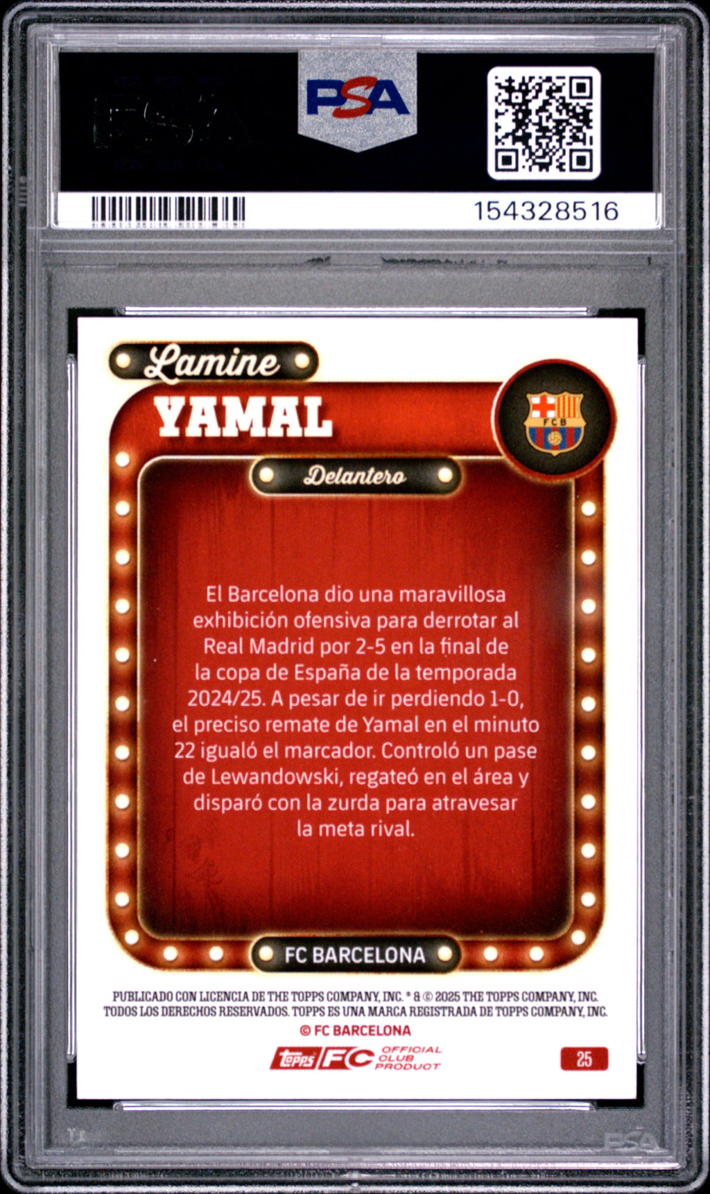 2025-26 Topps FC Barcelona Collector Tin #25 Lamine Yamal Pink PSA 8 #/375