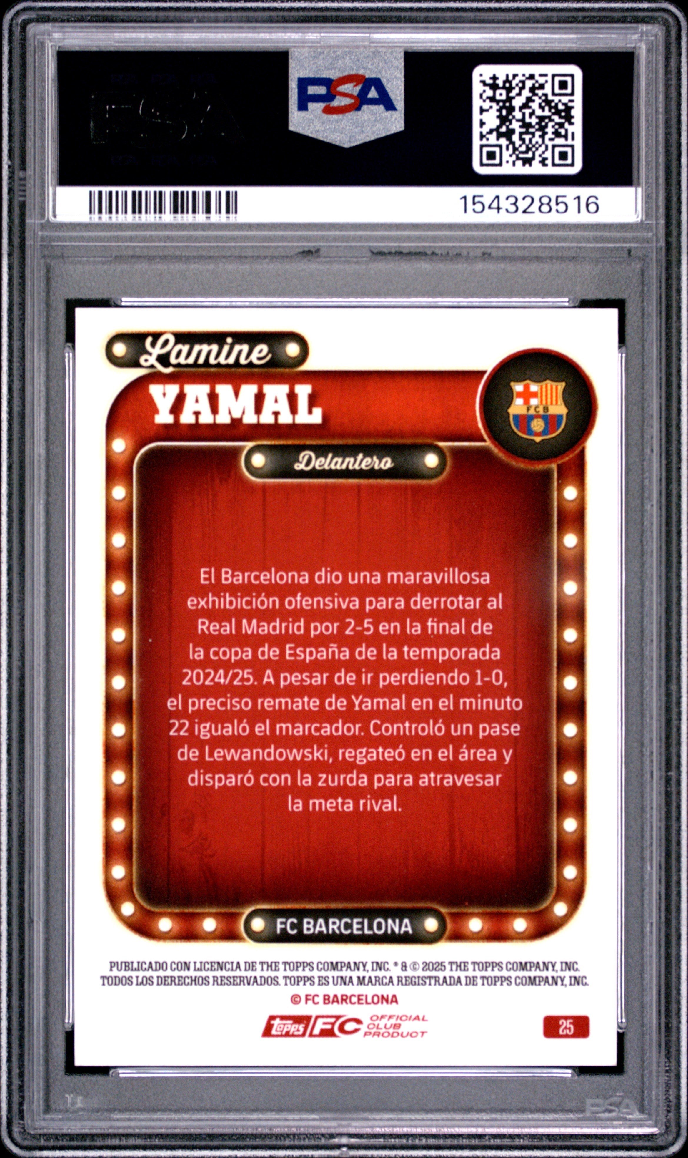 2025-26 Topps FC Barcelona Collector Tin #25 Lamine Yamal Pink PSA 8 #/375