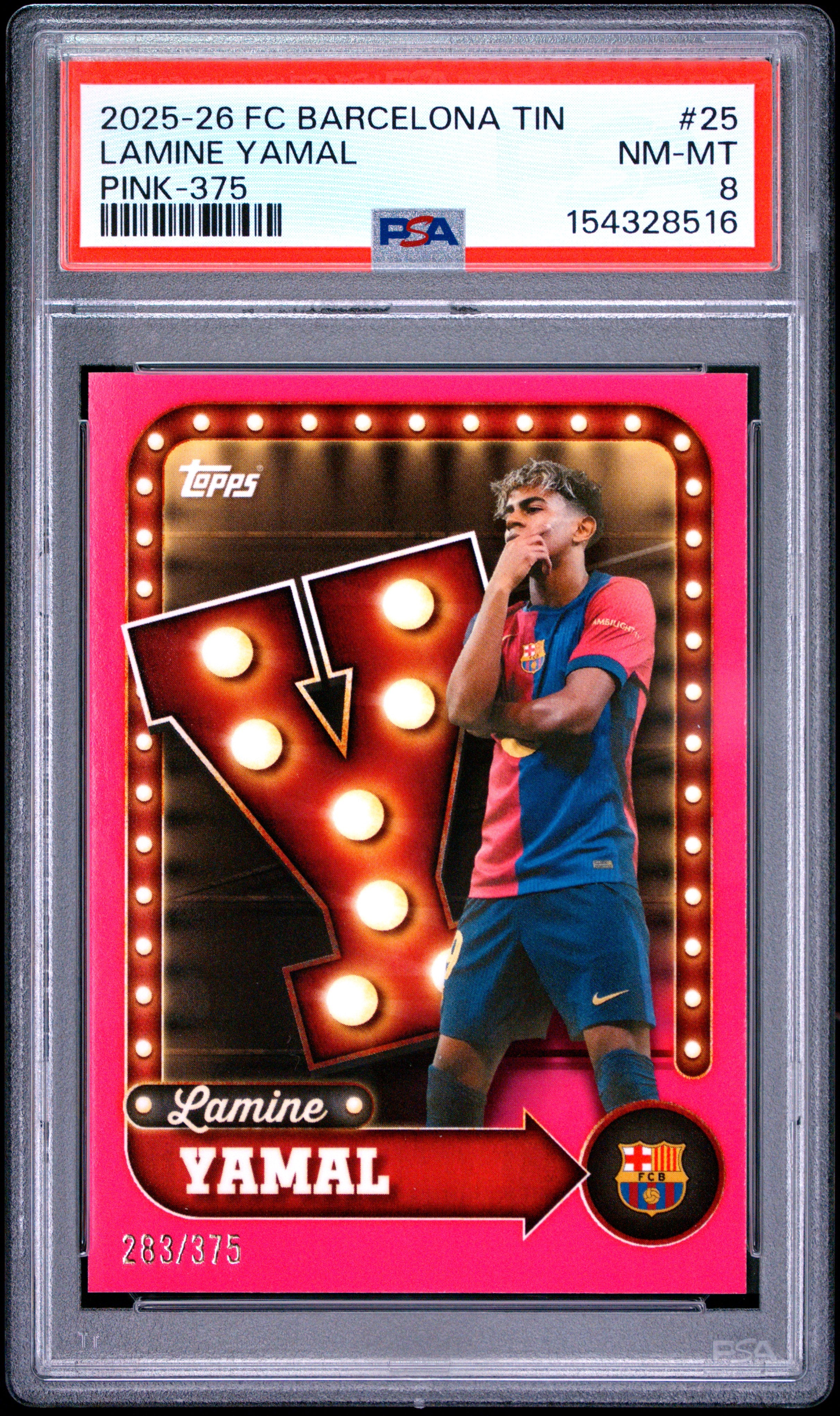 2025-26 Topps FC Barcelona Collector Tin #25 Lamine Yamal Pink PSA 8 #/375