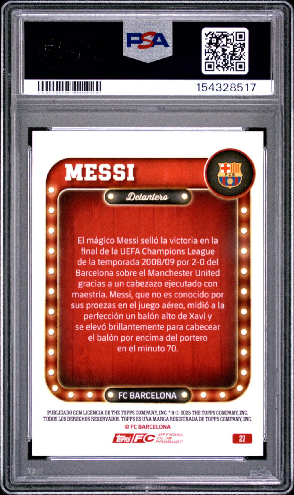 2025-26 Topps FC Barcelona Collector Tin #27 Lionel Messi Aqua PSA 7 #/275