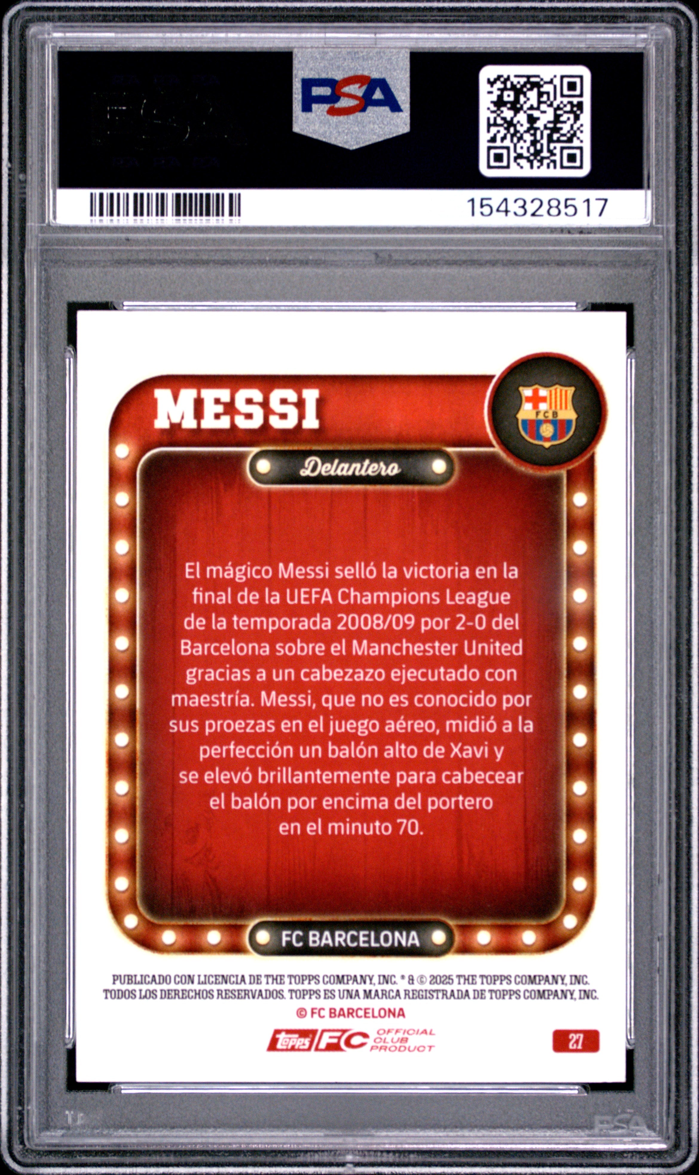 2025-26 Topps FC Barcelona Collector Tin #27 Lionel Messi Aqua PSA 7 #/275