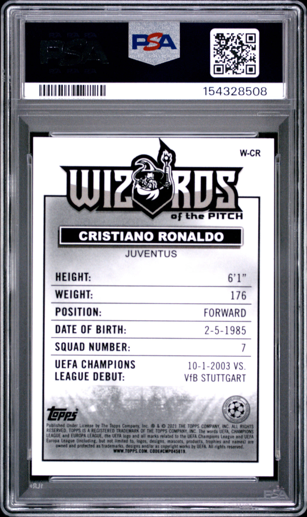 2020-21 Merlin UCL #W-CR Cristiano Ronaldo Wizards of the Pitch PSA 8