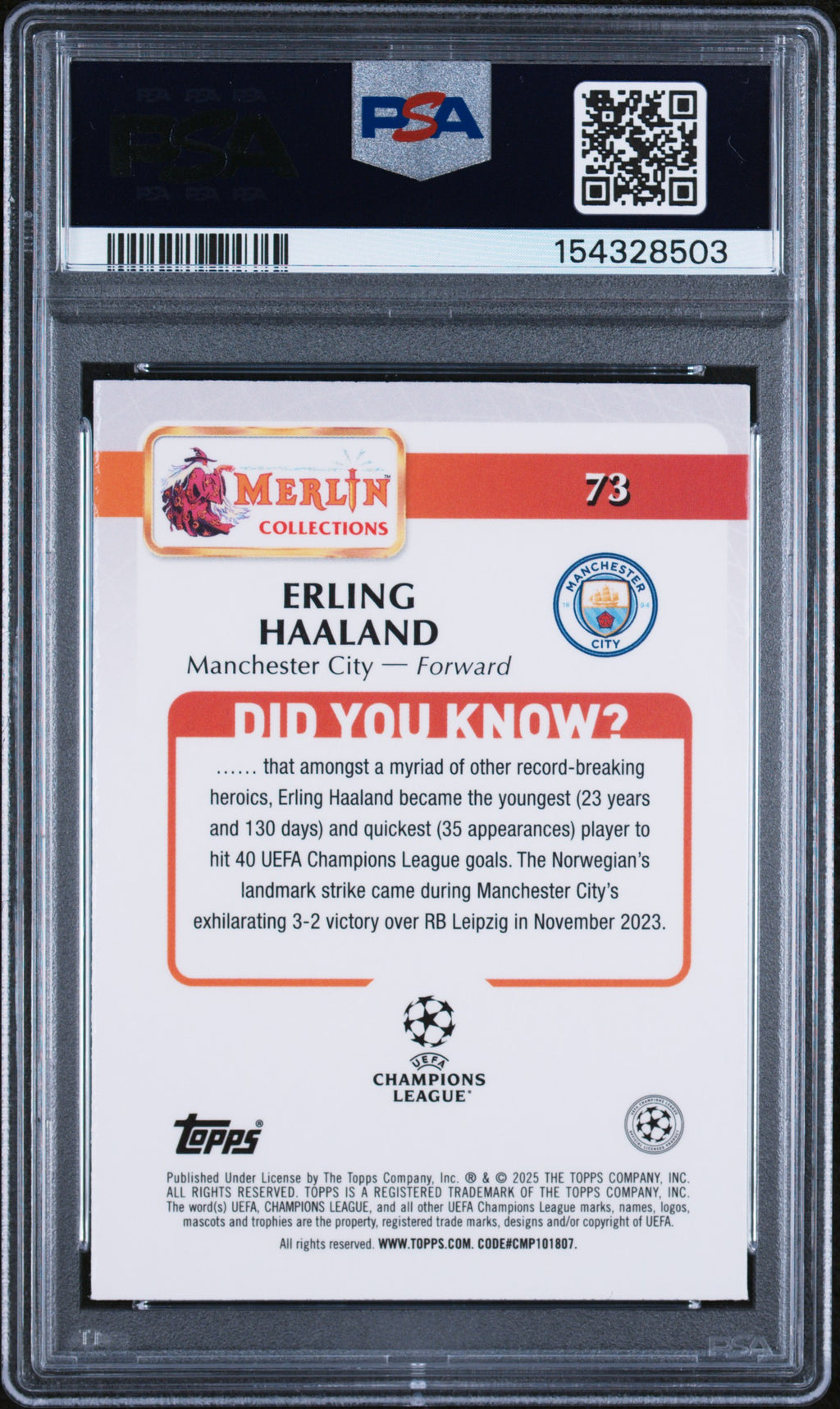 2024-25 Merlin UCC #73 Erling Haaland Vintage Merlin Refractor PSA 10