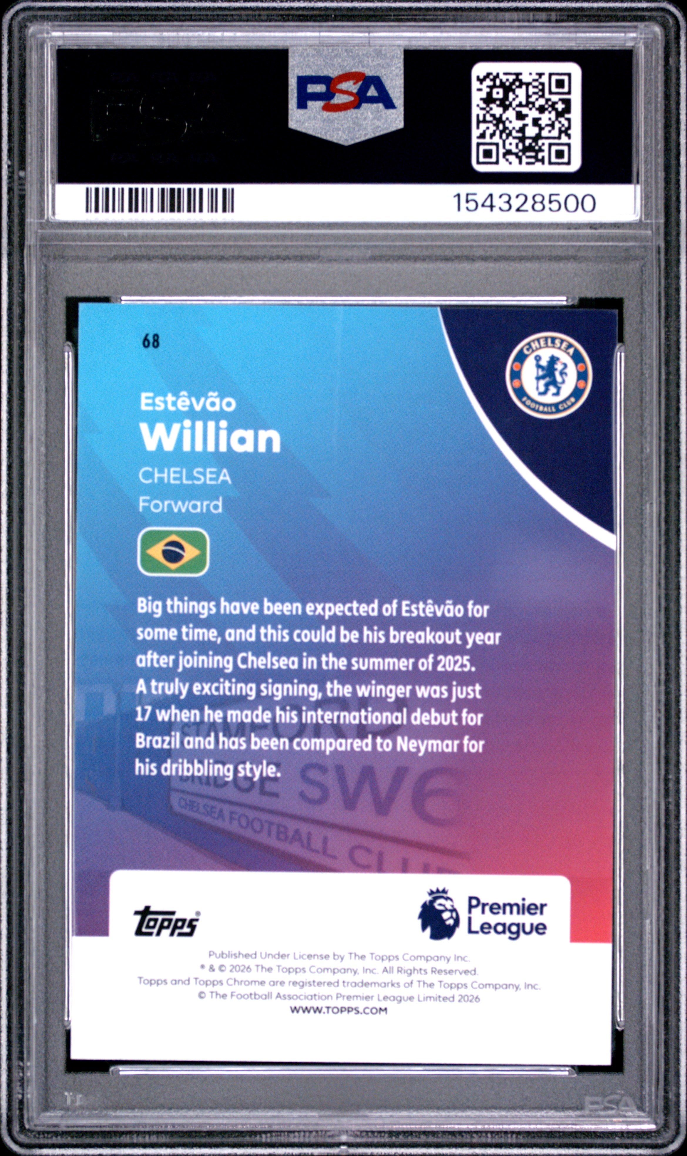 2025-26 Topps Chrome Premier League #68 Estêvão Willian RayWave Ref PSA 9