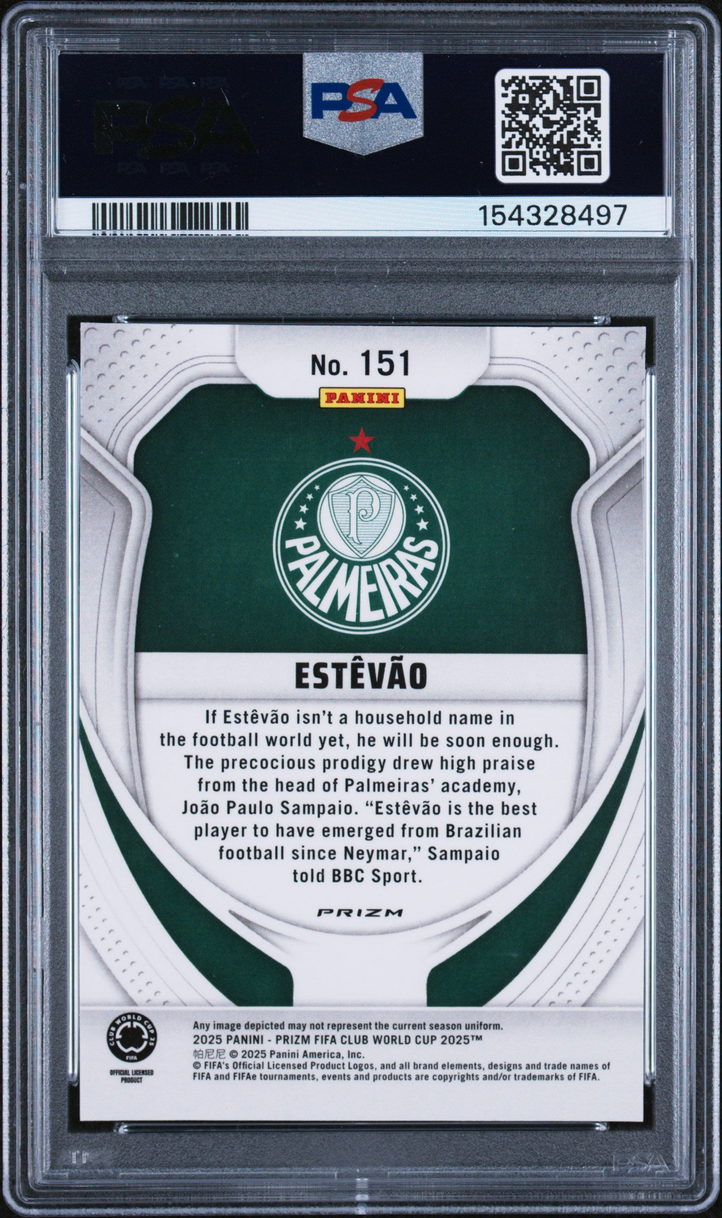 2025 Panini Prizm FIFA Club World Cup #151 Estevao Hyper Prizms PSA 9