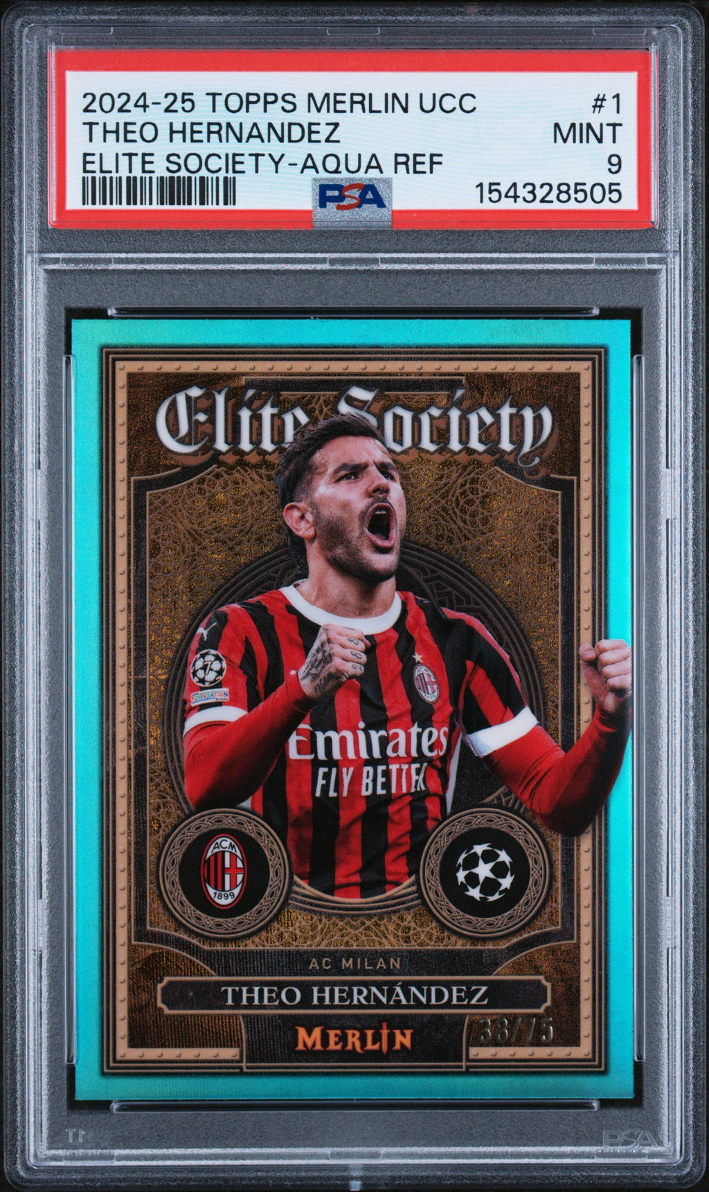 2024-25 Merlin UCC #ES-1 Theo Hernández Elite Society Aqua PSA 9 #/75