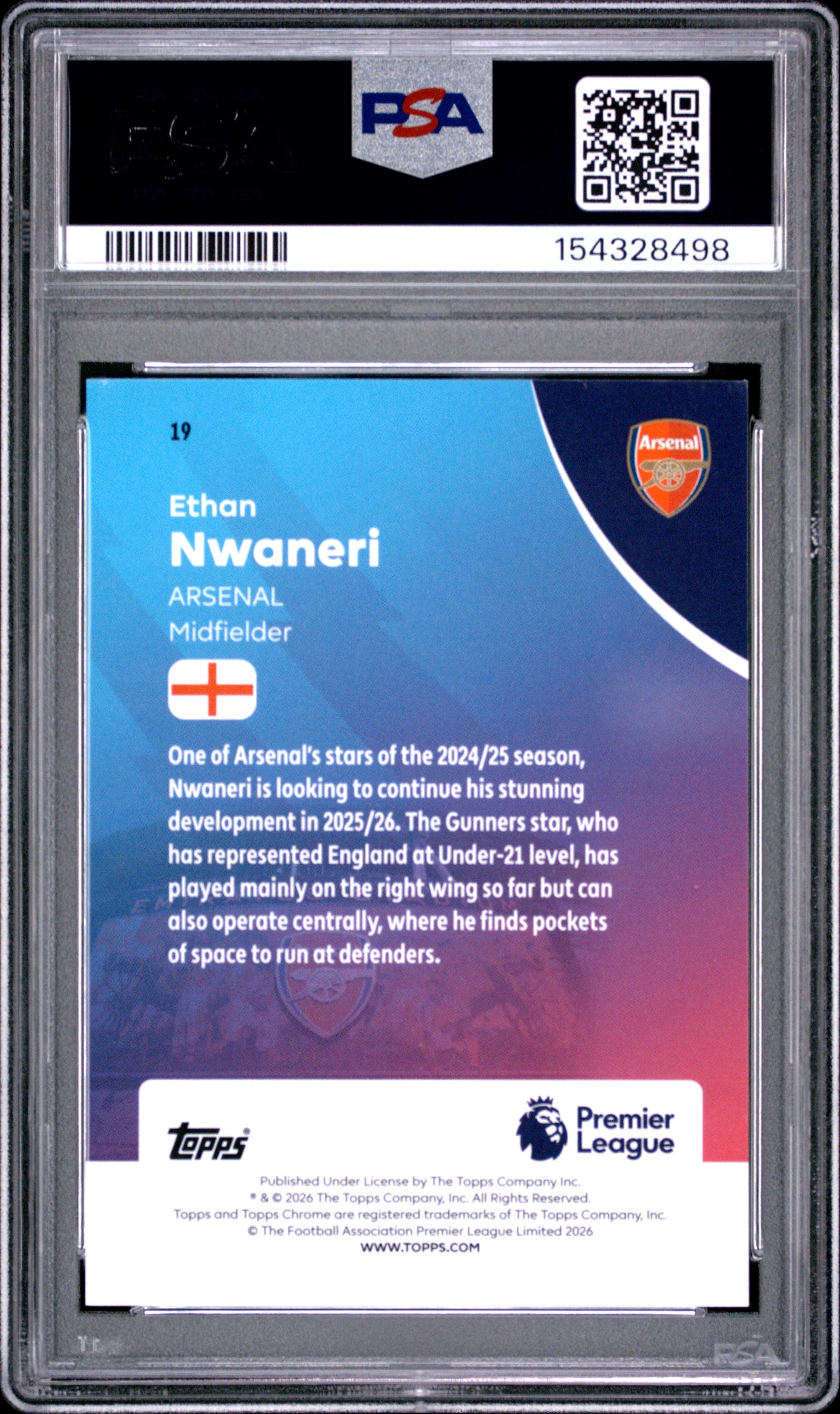 2025-26 Topps Chrome Premier  #19 Ethan Nwaneri Blue RayWave Ref PSA 8 #/150