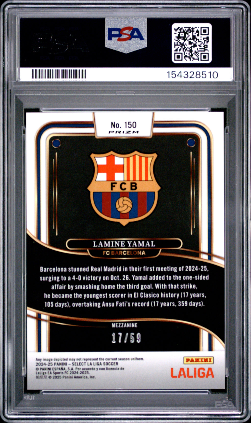 2024-25 Panini Select La Liga #150 Lamine Yamal Red Wave PSA 9 #/59