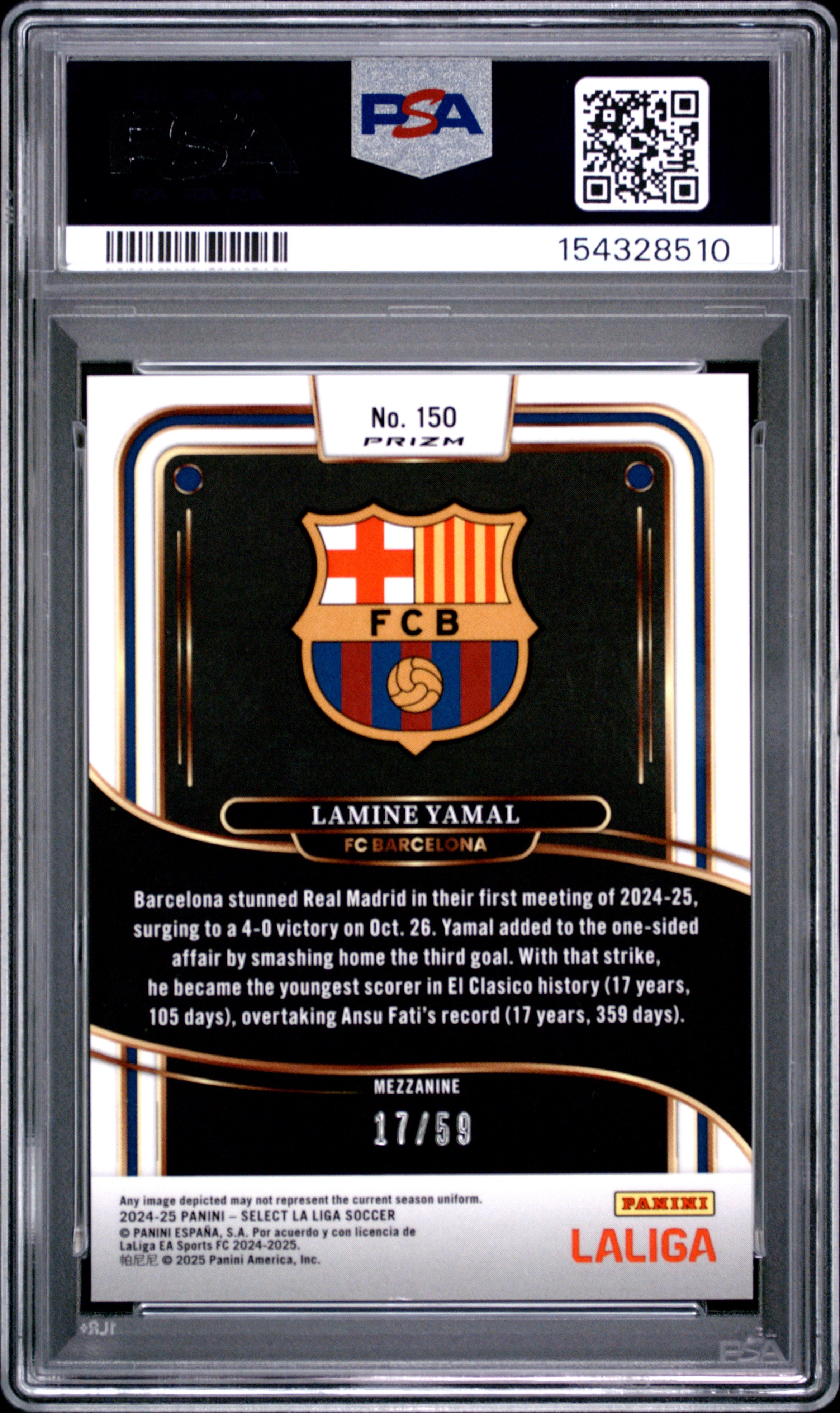 2024-25 Panini Select La Liga #150 Lamine Yamal Red Wave PSA 9 #/59
