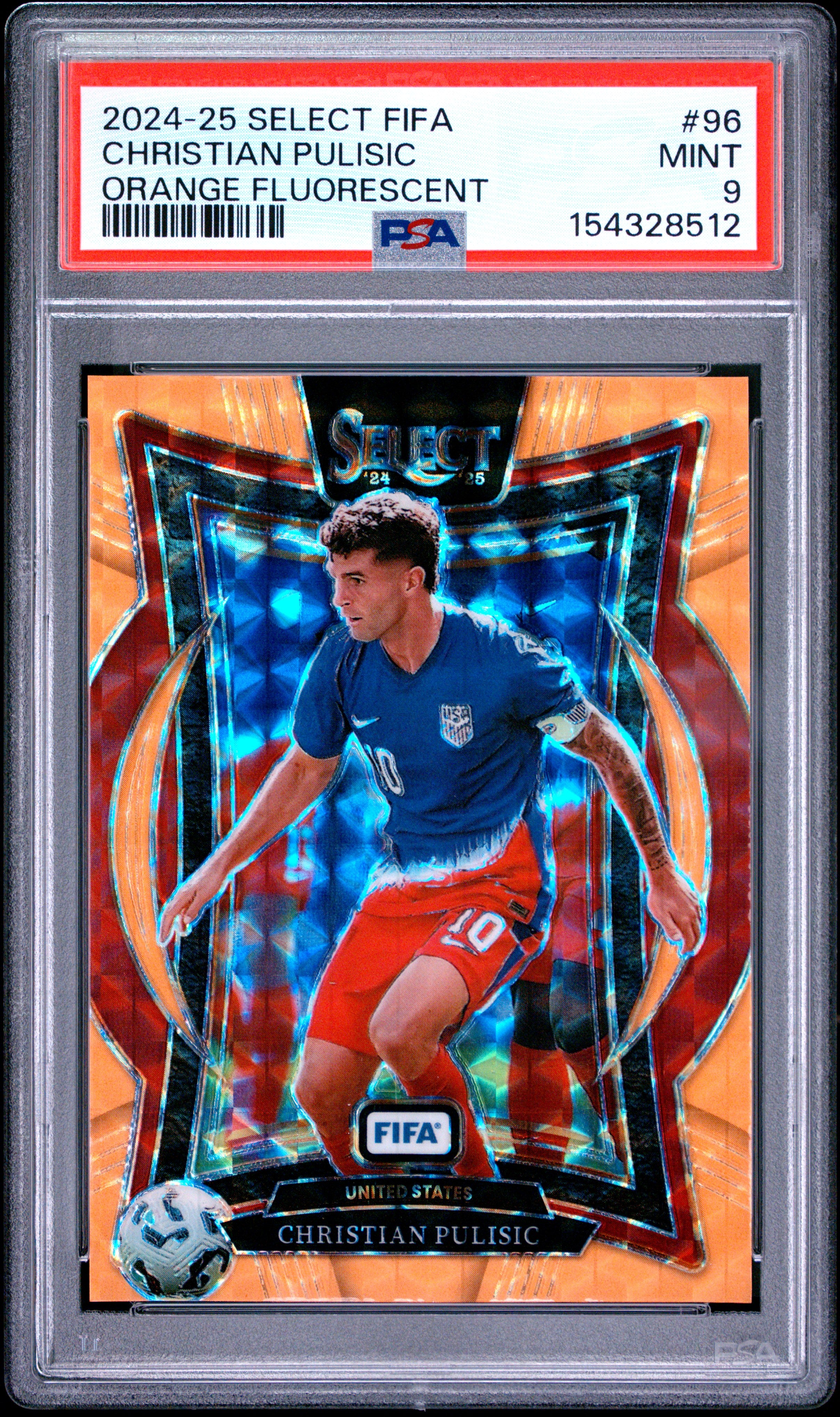 2024-25 Panini Select FIFA #96 Christian Pulisic Orange Fluorescent PSA 9 #/125