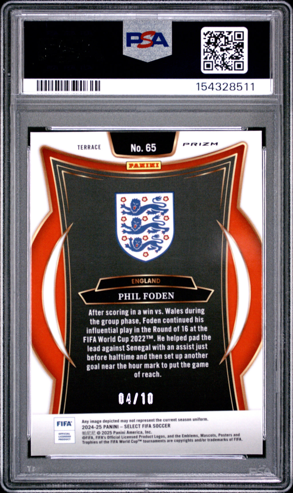 2024-25 Panini Select FIFA #65 Phil Foden Gold Ice PSA 10 #/10