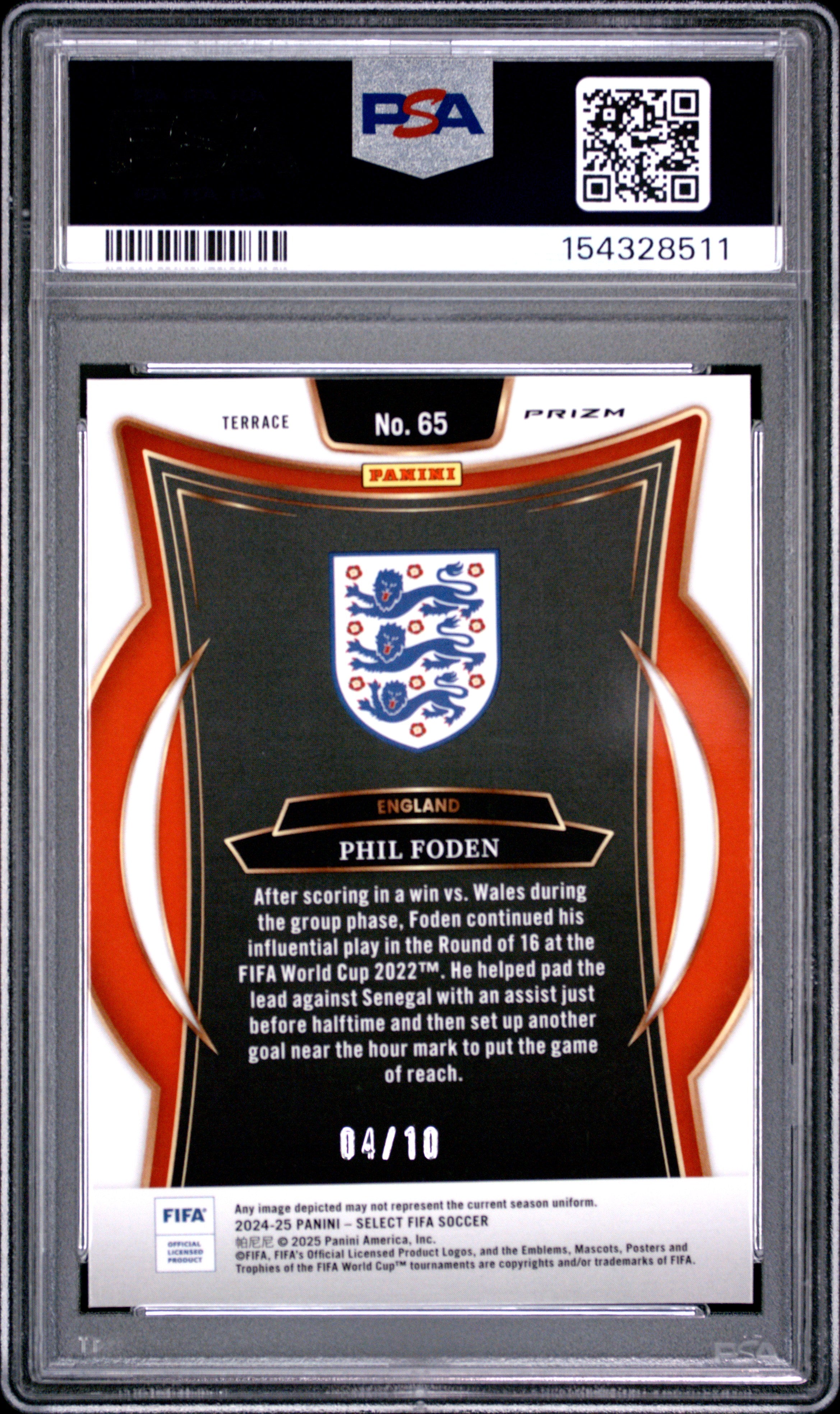 2024-25 Panini Select FIFA #65 Phil Foden Gold Ice PSA 10 #/10