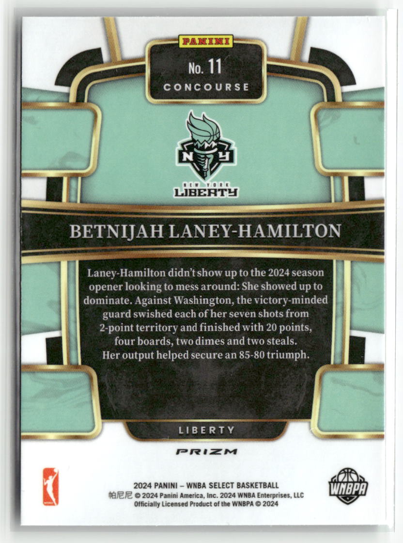 2024 Panini Select WNBA #11 Betnijah Laney-Hamilton Prizms Green Ice