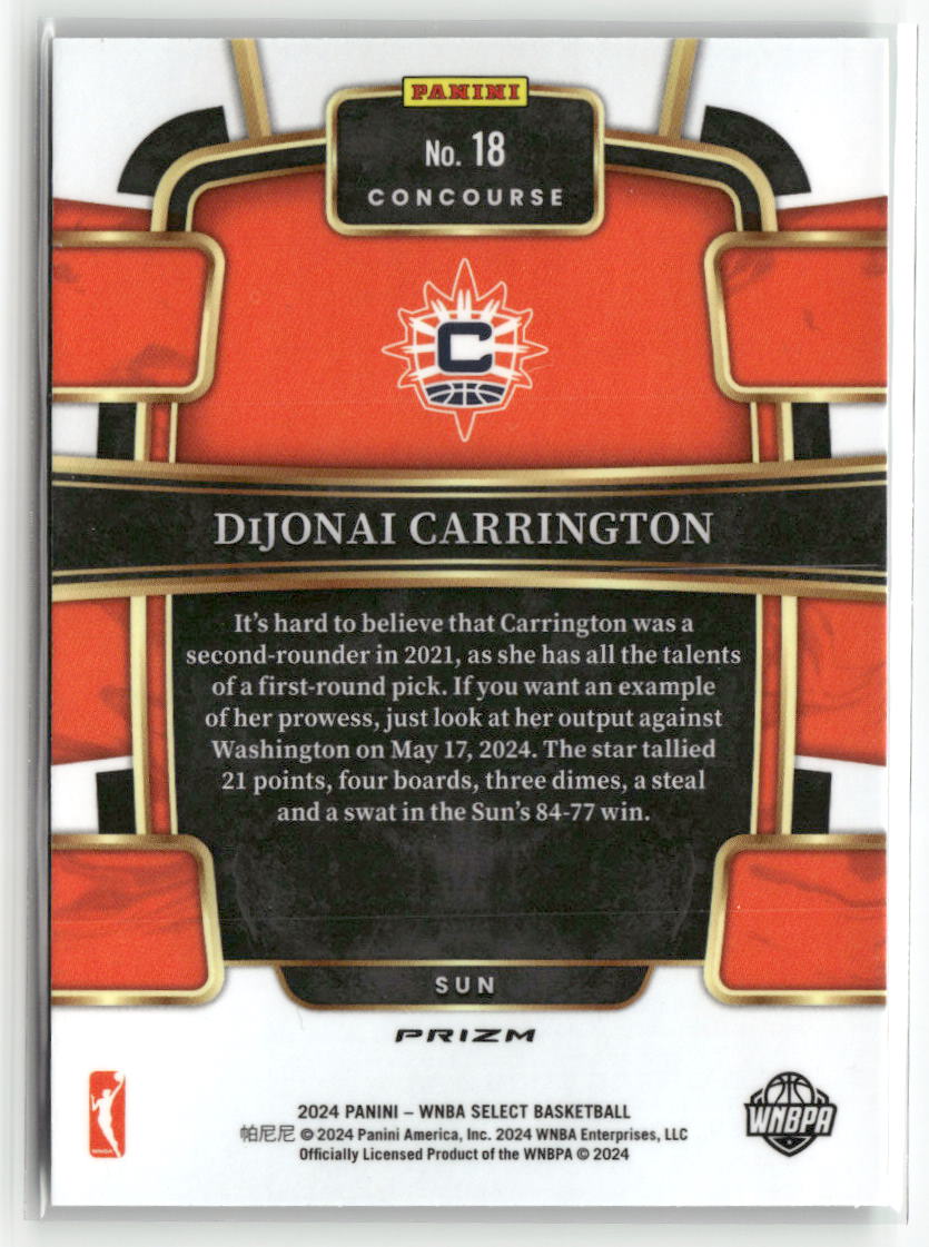 2024 Panini Select WNBA #18 DiJonai Carrington Prizms Green Ice