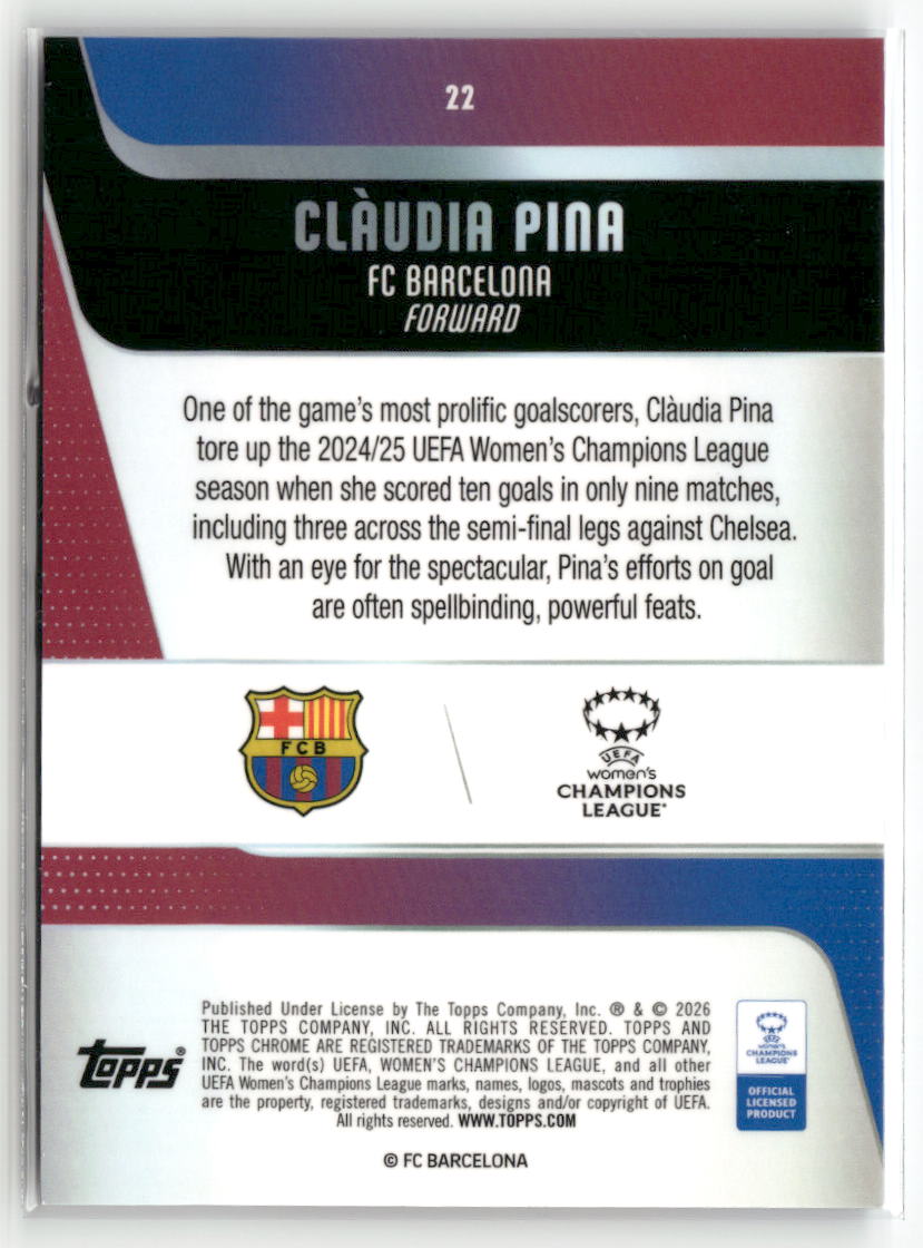 2025-26 Topps Chrome Sapphire Edition UEFA WCL #22 Clàudia Pina