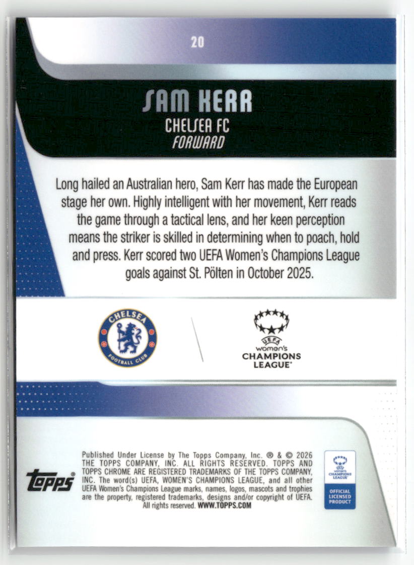 2025-26 Topps Chrome Sapphire Edition UEFA WCL #20 Sam Kerr