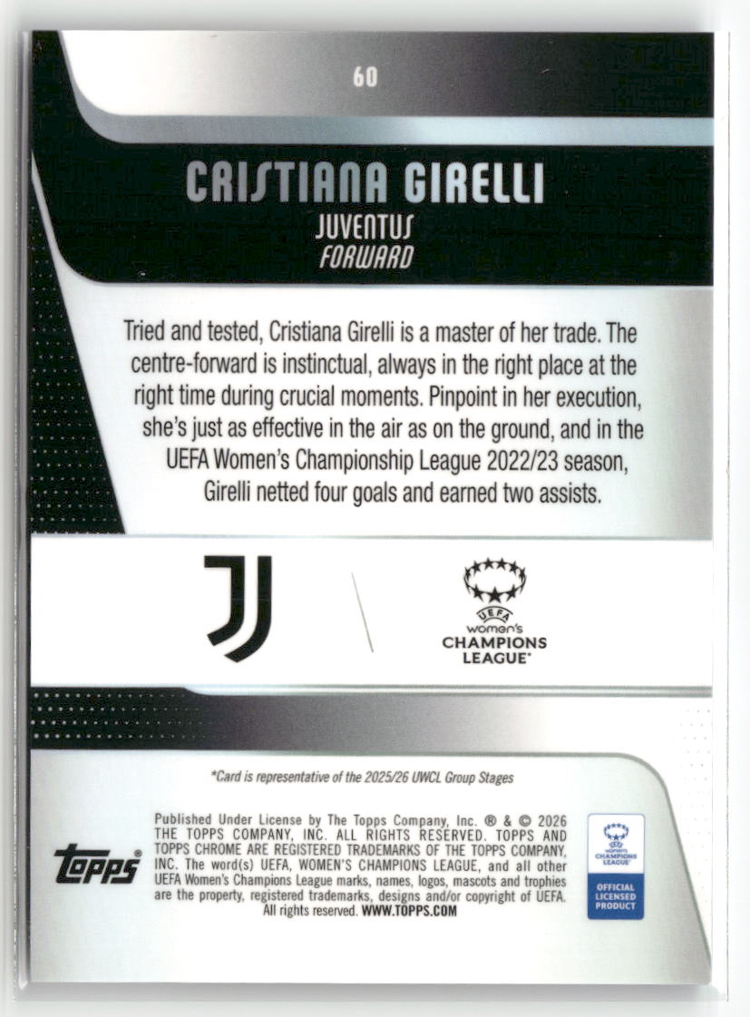 2025-26 Topps Chrome Sapphire Edition UEFA WCL #60 Cristiana Girelli