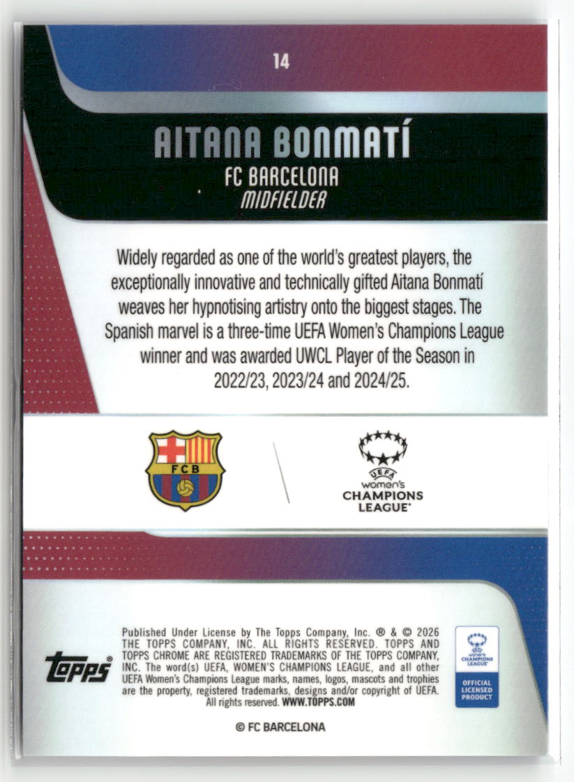 2025-26 Topps Chrome Sapphire Edition UEFA WCL #14 Aitana Bonmatí