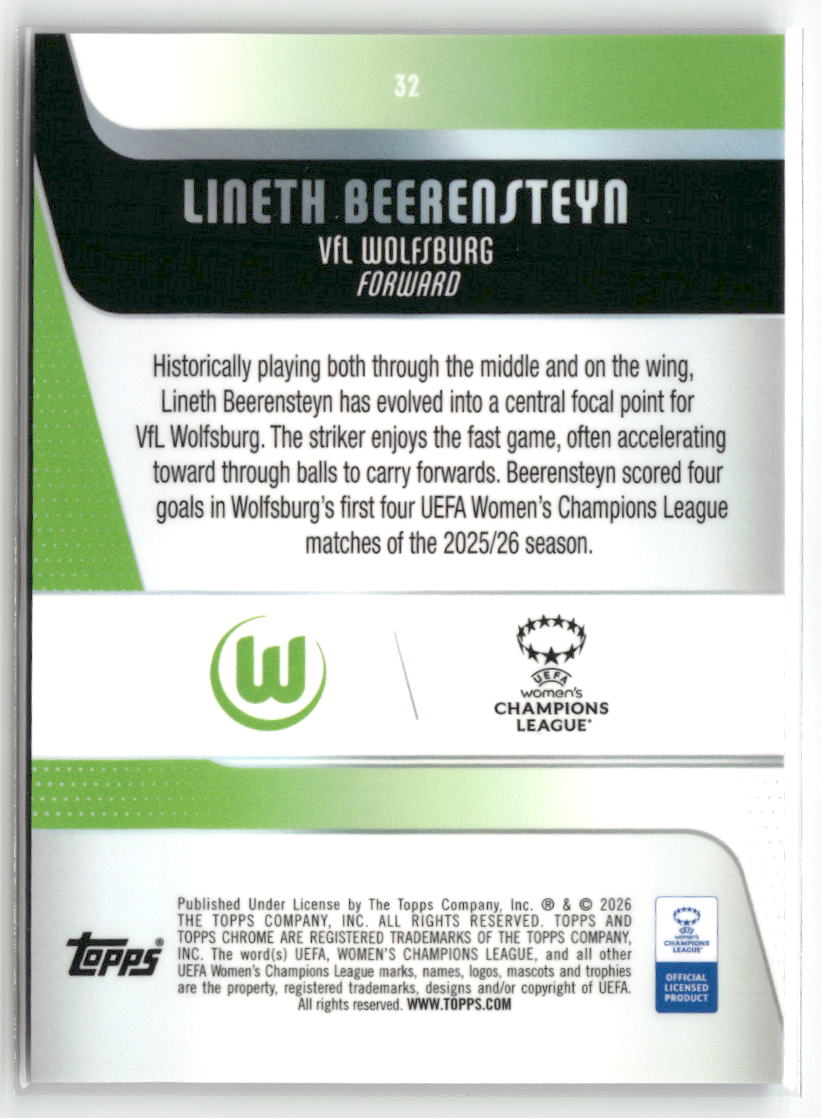 2025-26 Topps Chrome Sapphire Edition UEFA WCL #32 Lineth Beerensteyn