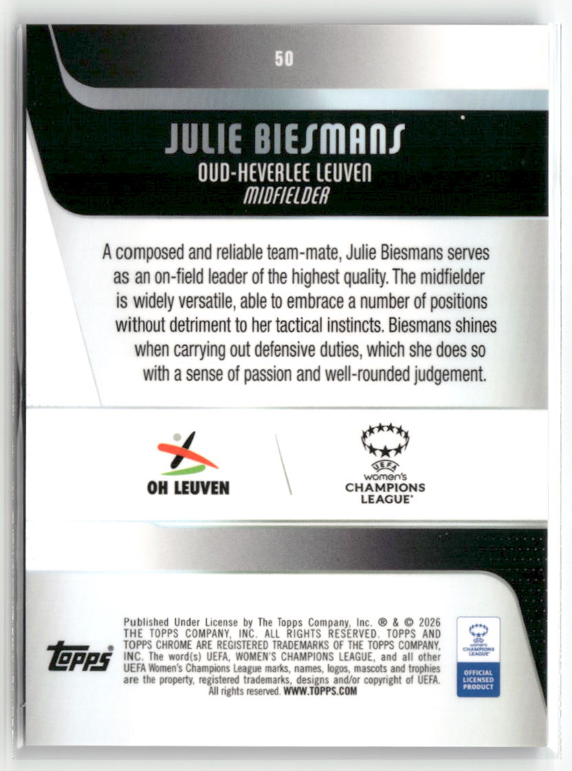 2025-26 Topps Chrome Sapphire Edition UEFA WCL #50 Julie Biesmans