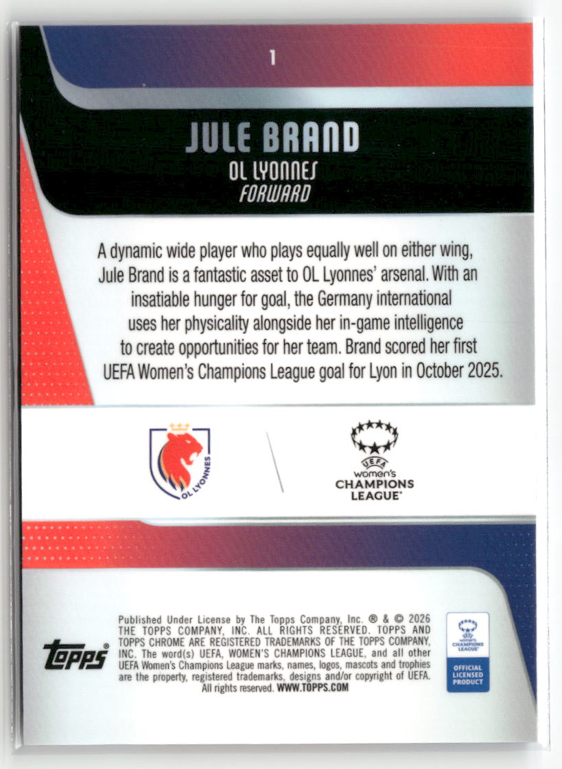2025-26 Topps Chrome Sapphire Edition UEFA WCL #1 Jule Brand