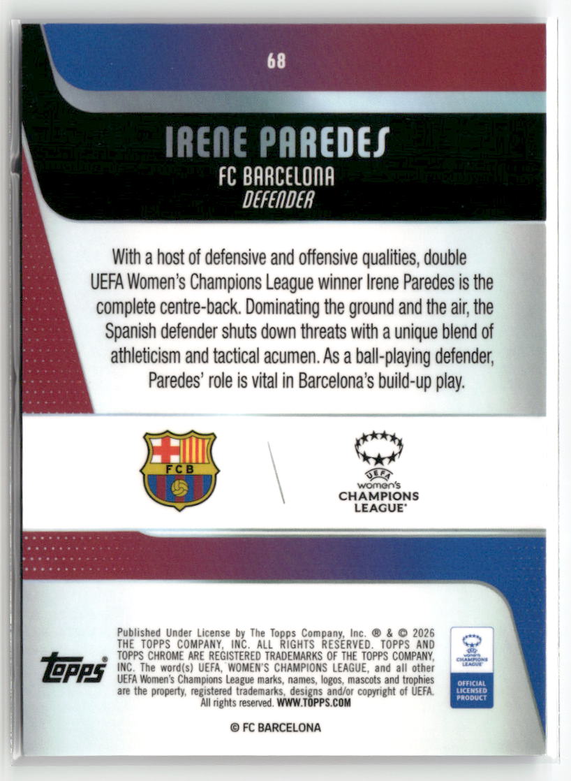 2025-26 Topps Chrome Sapphire Edition UEFA WCL #68 Irene Paredes