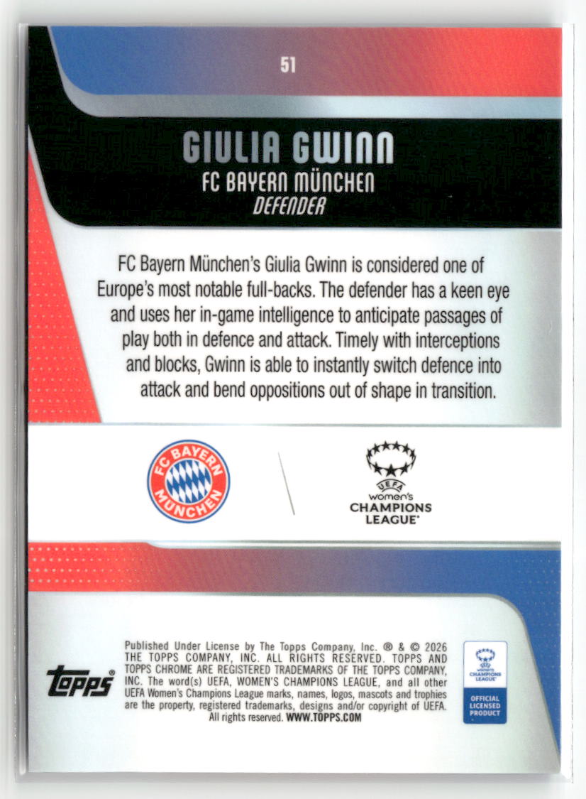 2025-26 Topps Chrome Sapphire Edition UEFA WCL #51 Giulia Gwinn