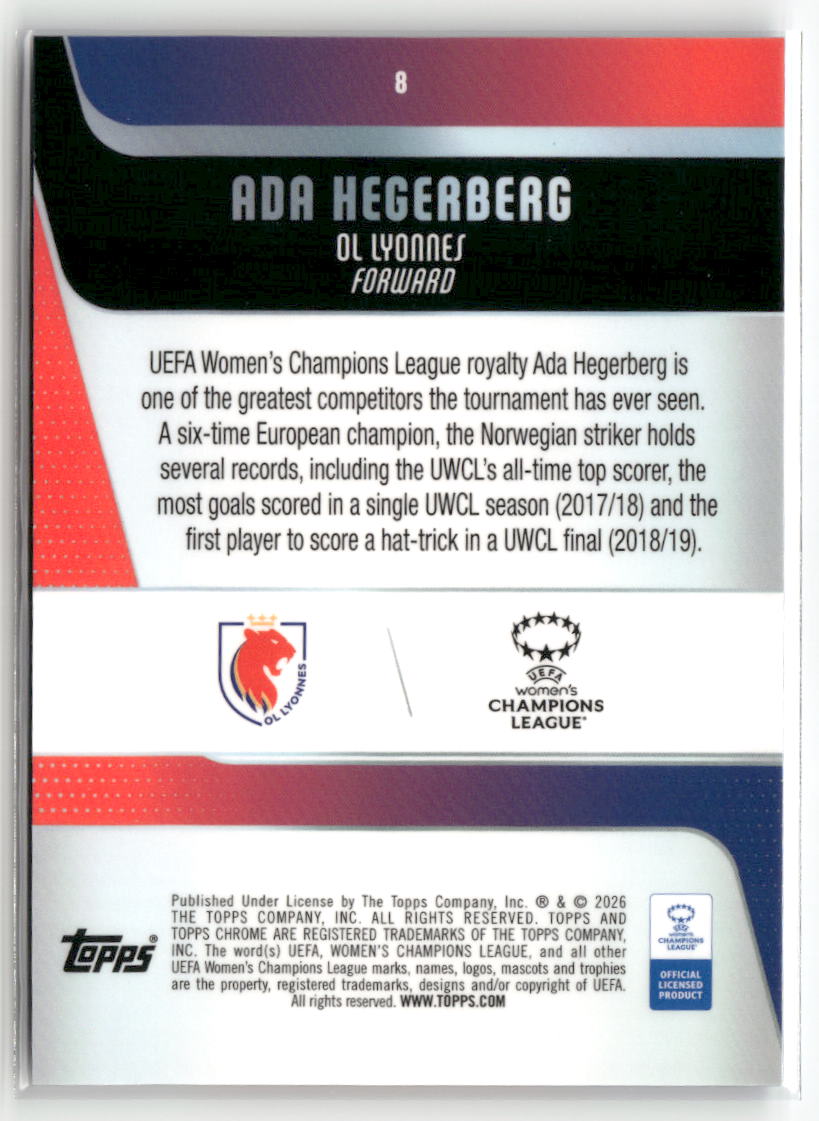 2025-26 Topps Chrome Sapphire Edition UEFA WCL #8 Ada Hegerberg