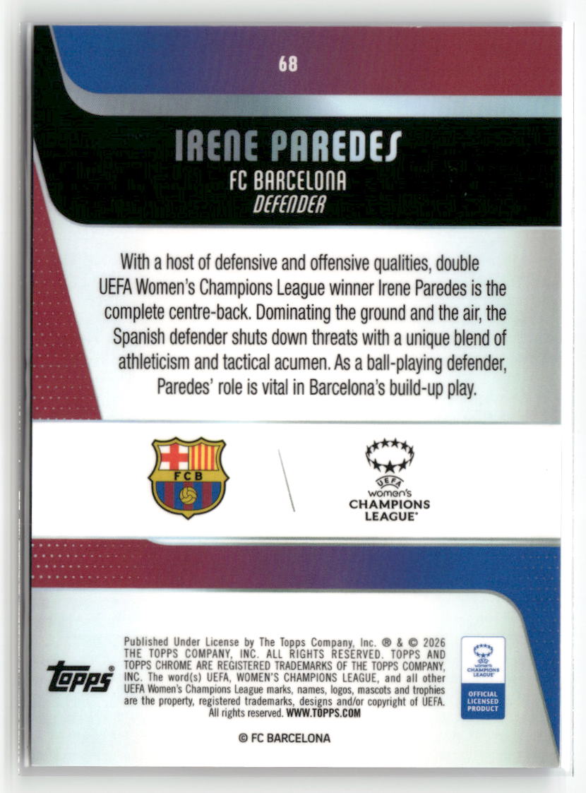 2025-26 Topps Chrome Sapphire Edition UEFA WCL #68 Irene Paredes