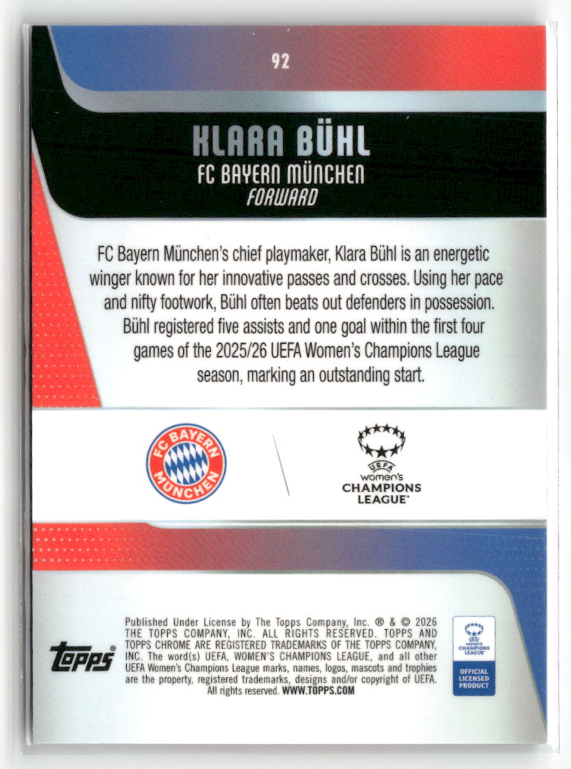 2025-26 Topps Chrome Sapphire Edition UEFA WCL #92 Klara Bühl